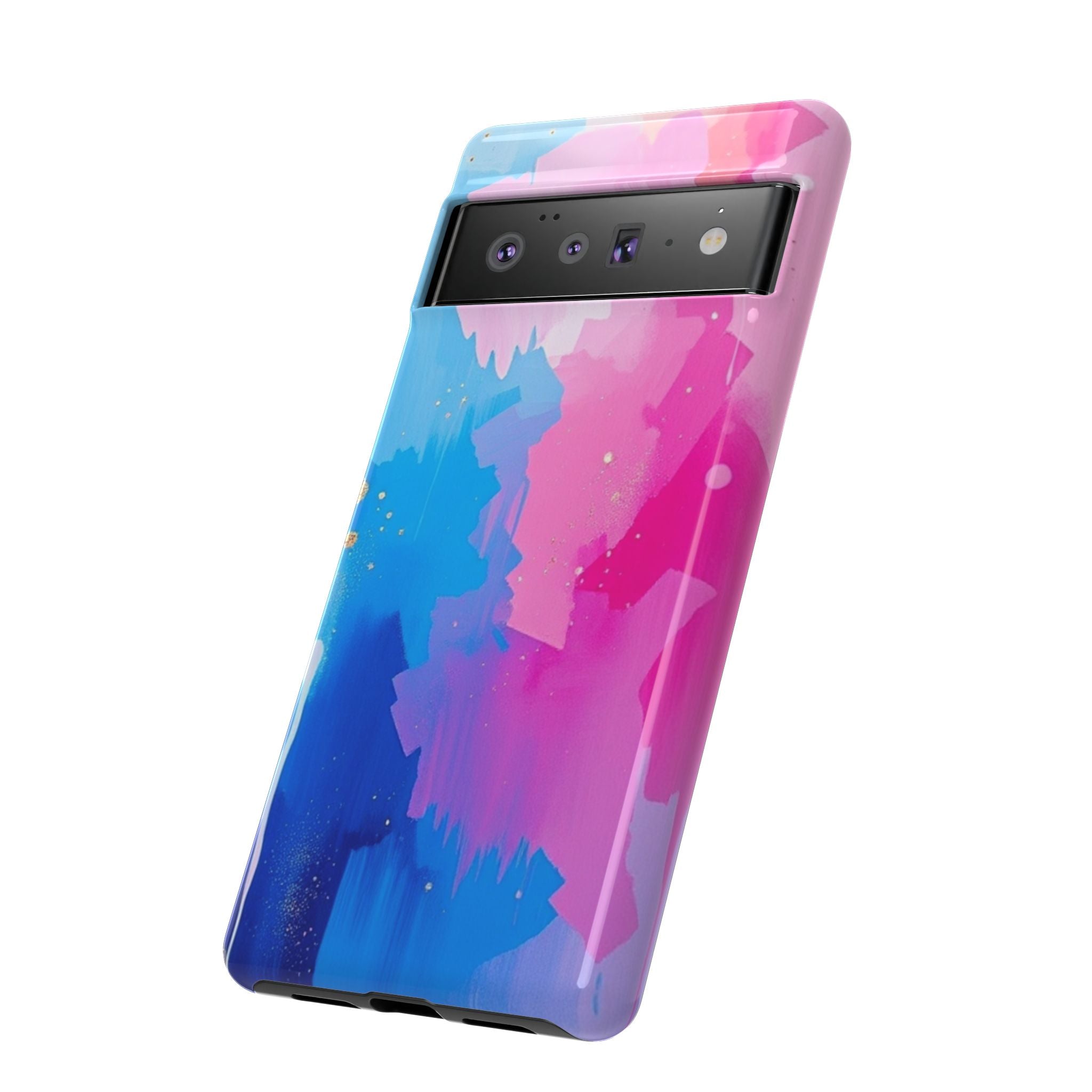 Android OR iPhone Compatible Cases - Pink and Blue Color Splash Design