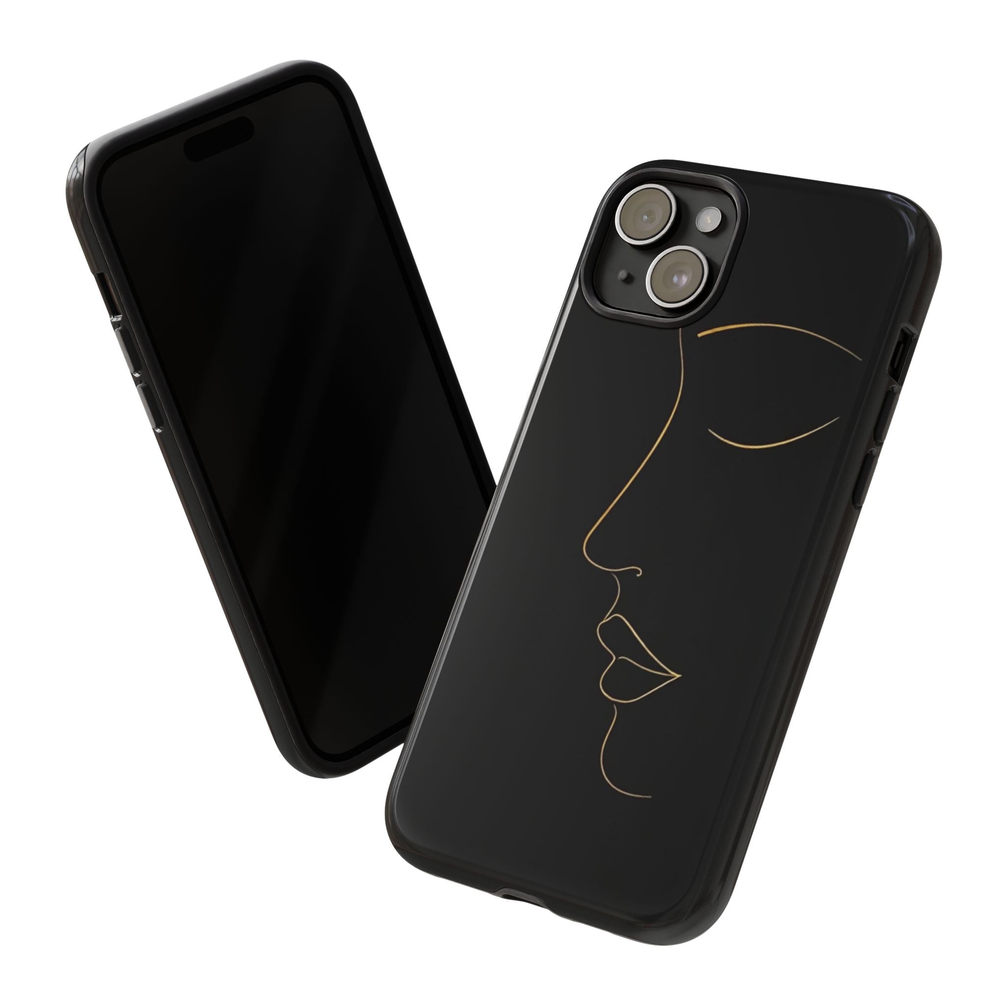 Android OR iPhone Compatible Cases - Gold Line Face Design - Unique Tough Cases