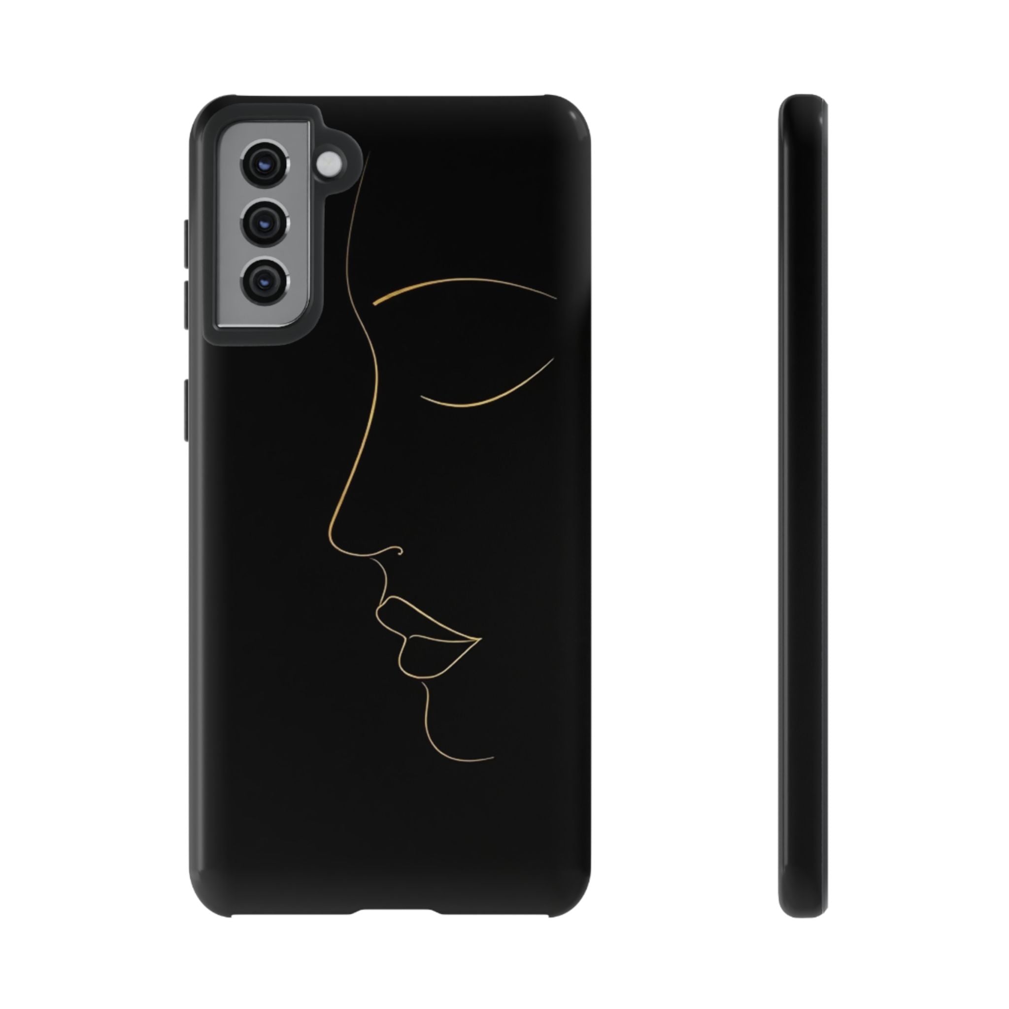 Android OR iPhone Compatible Cases - Gold Line Face Design - Unique Tough Cases