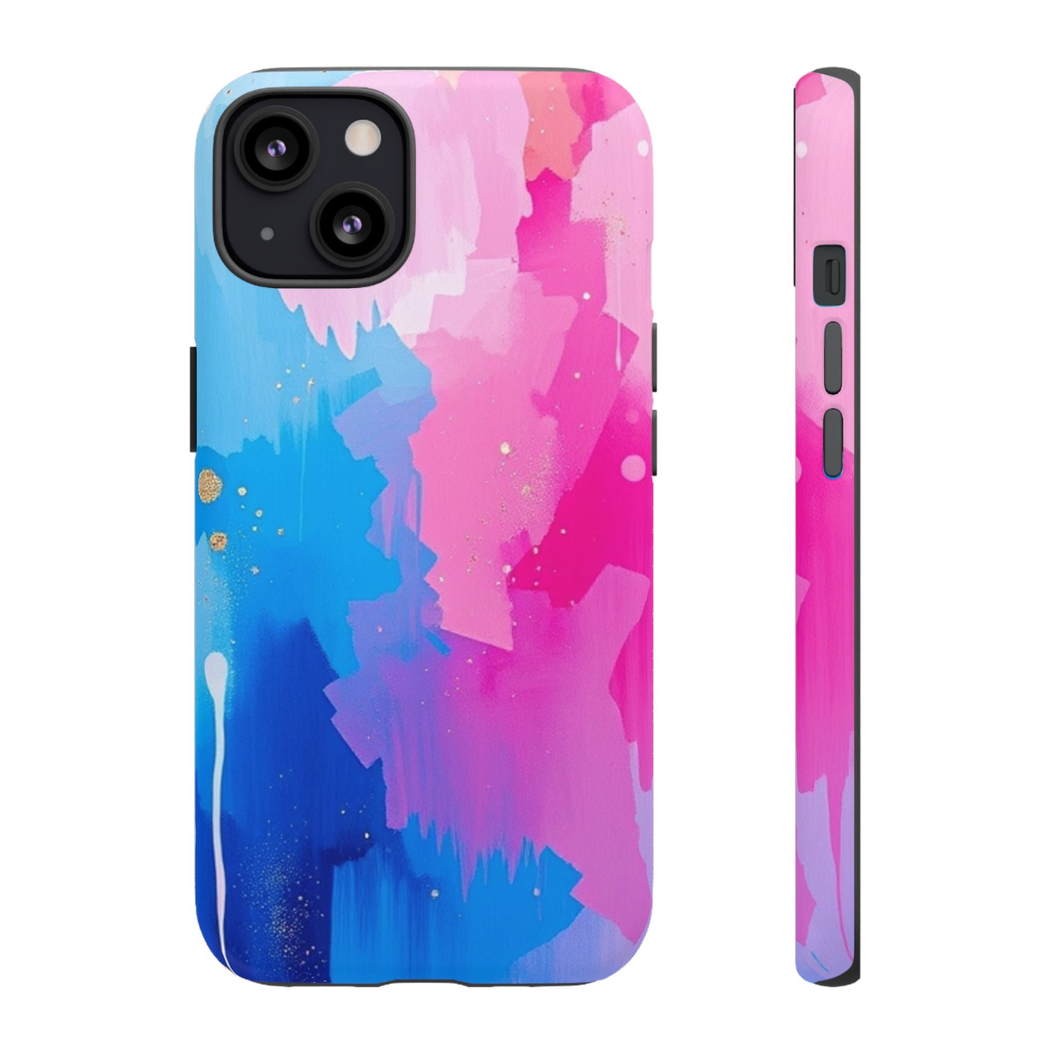 Android OR iPhone Compatible Cases - Pink and Blue Color Splash Design