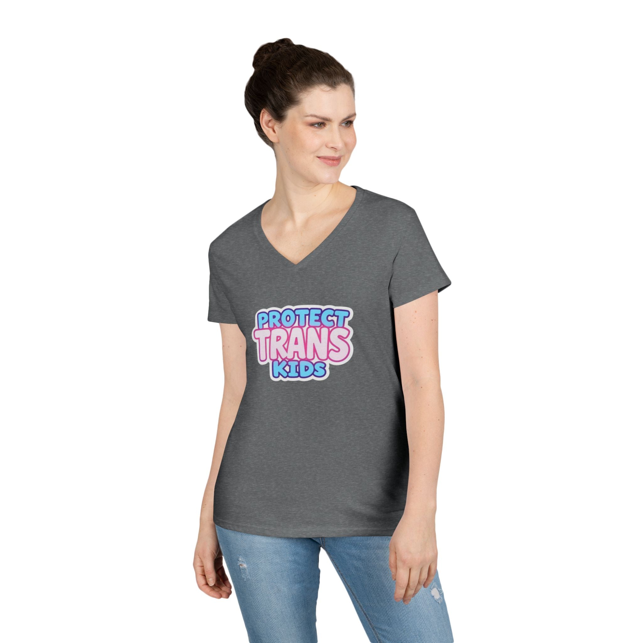 Protect Trans Kids Ladies' V-Neck T-Shirt - Supportive & Stylish Pride Apparel