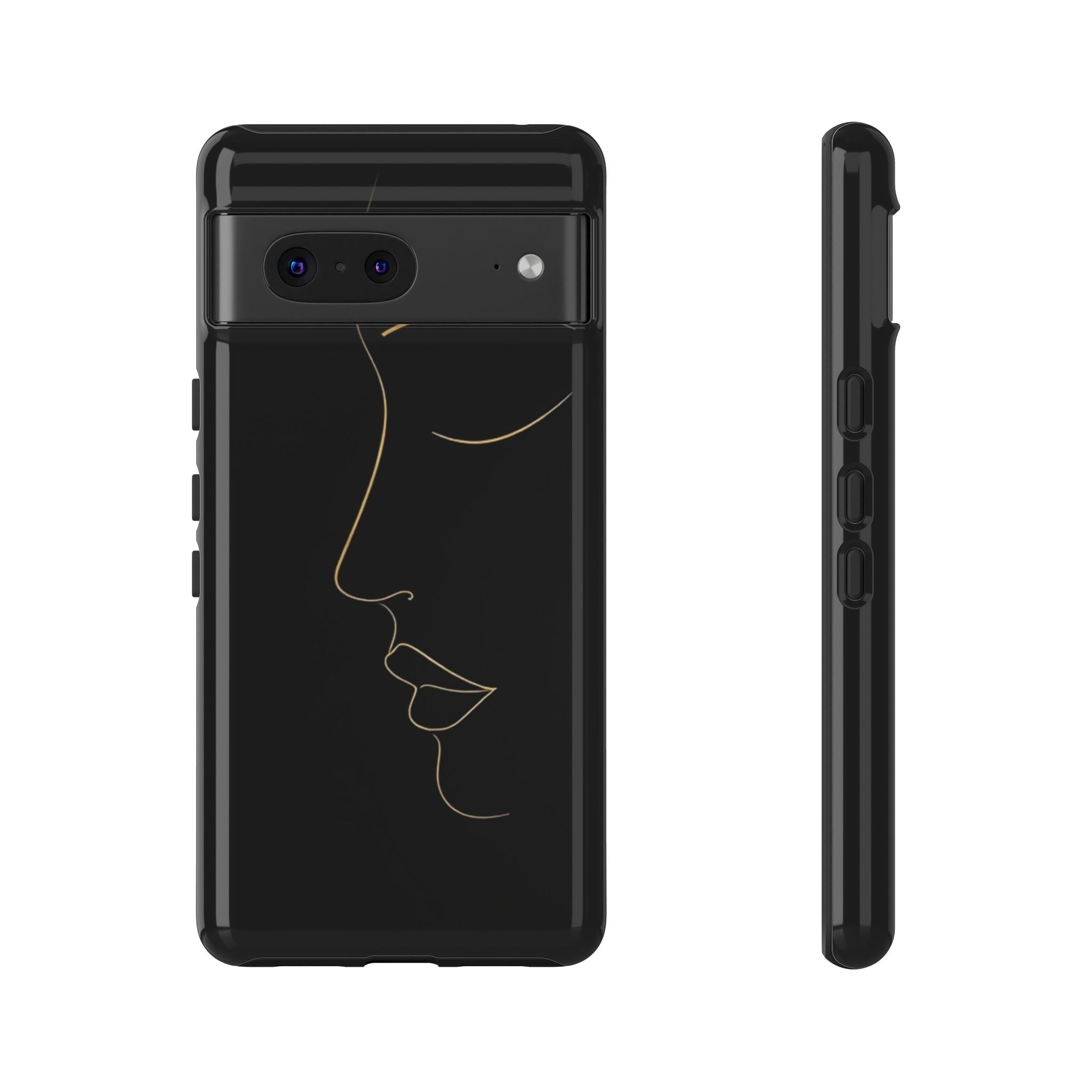 Android OR iPhone Compatible Cases - Gold Line Face Design - Unique Tough Cases