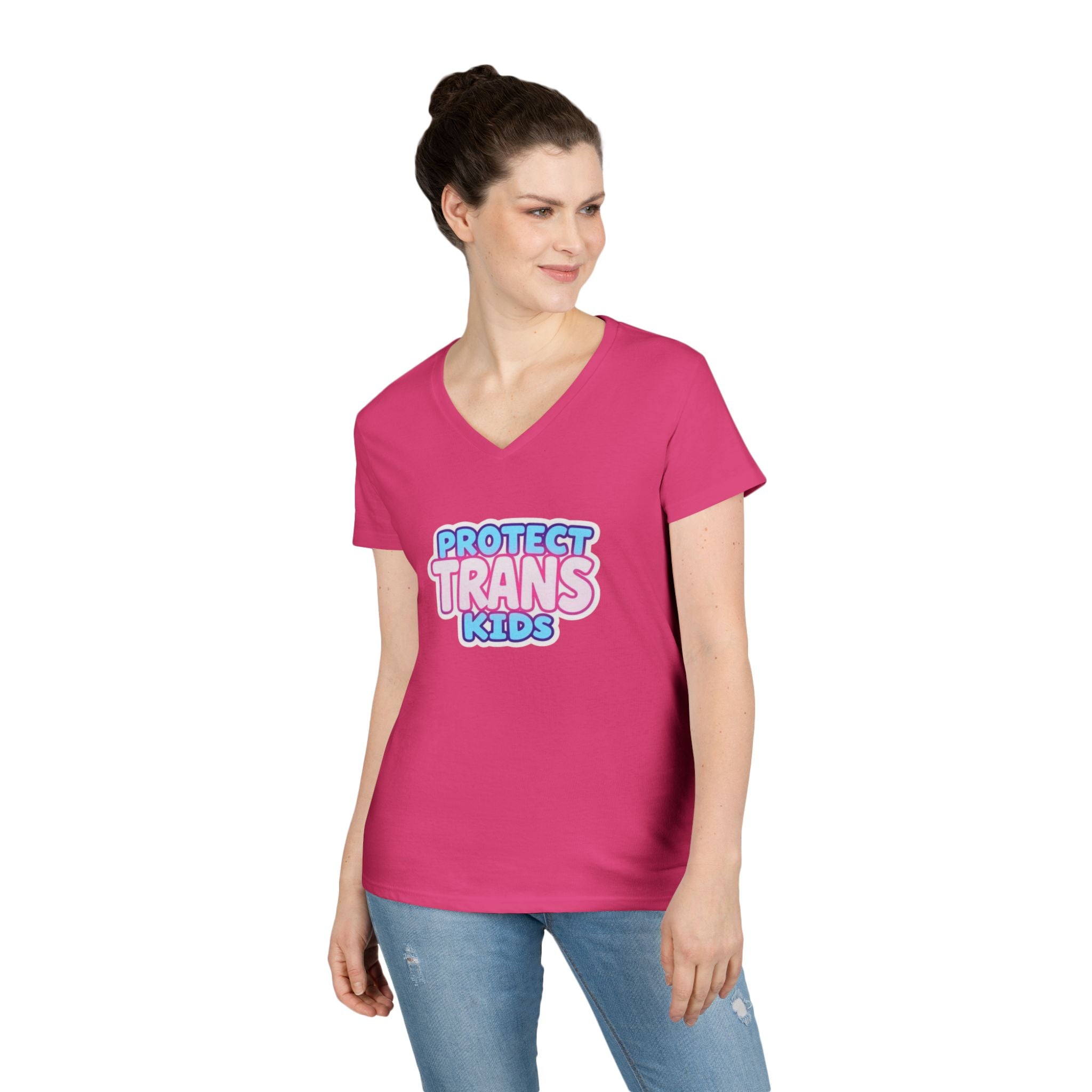 Protect Trans Kids Ladies' V-Neck T-Shirt - Supportive & Stylish Pride Apparel