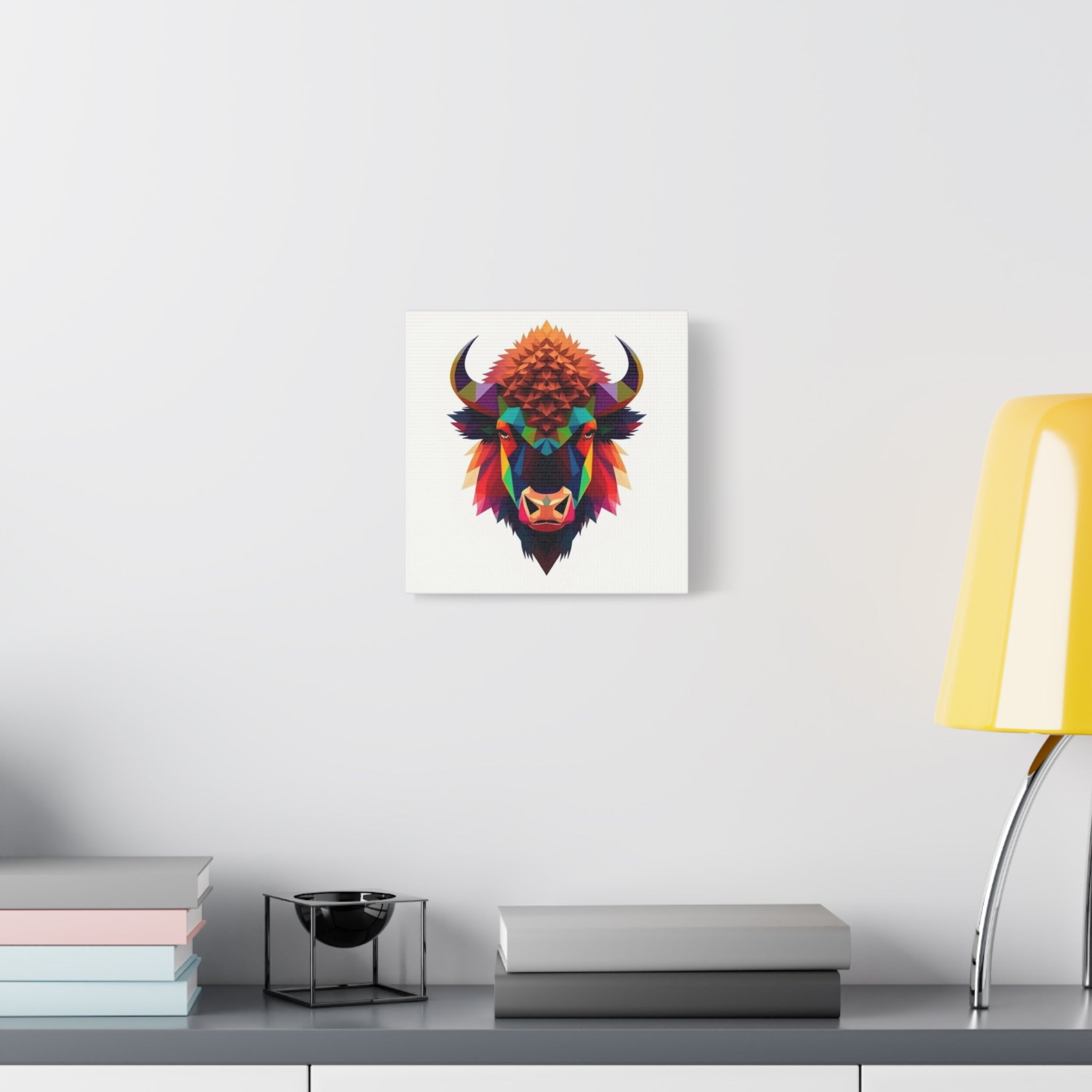 Colorful Bison Wall Art Canvas - Geometric Home Decor for Nature Lovers