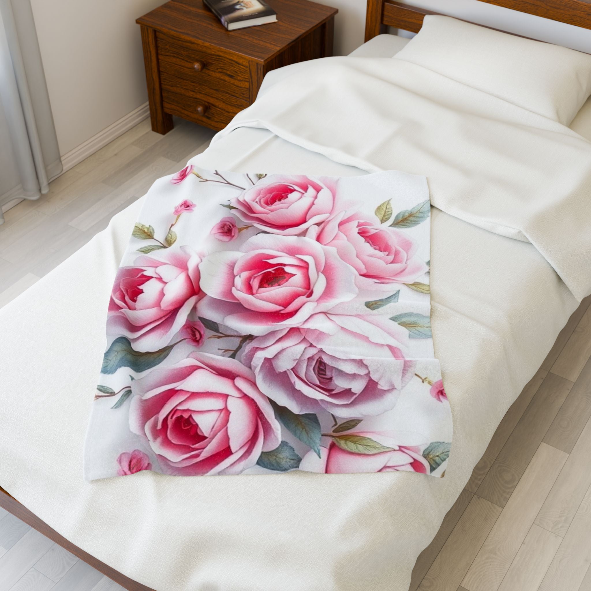 Beautiful Pink Flowers Velveteen Plush Blanket – For Comfort and Warmth
