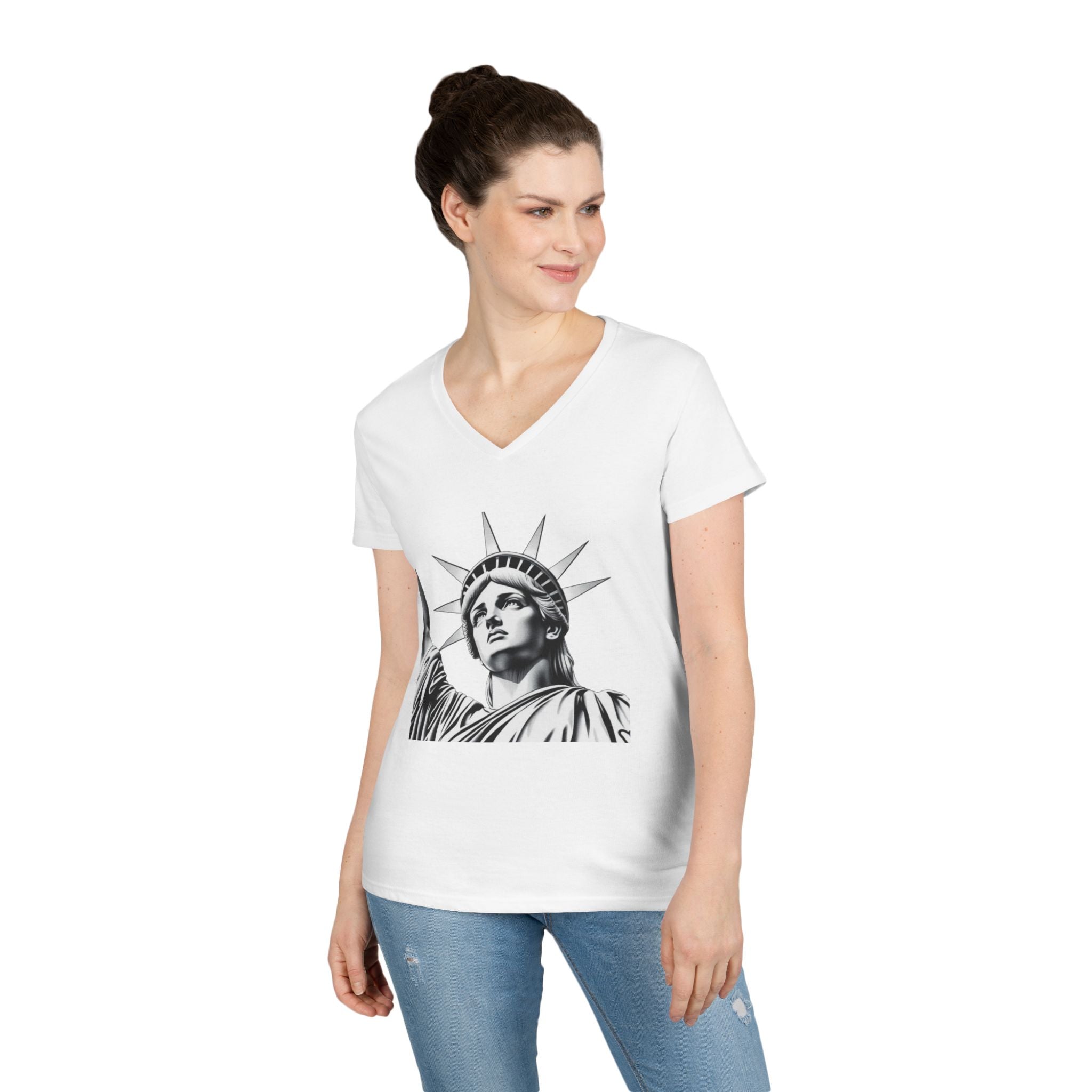 Liberty Graphic Ladies' V-Neck T-Shirt - Empowering Women's Tee for Casual Wear