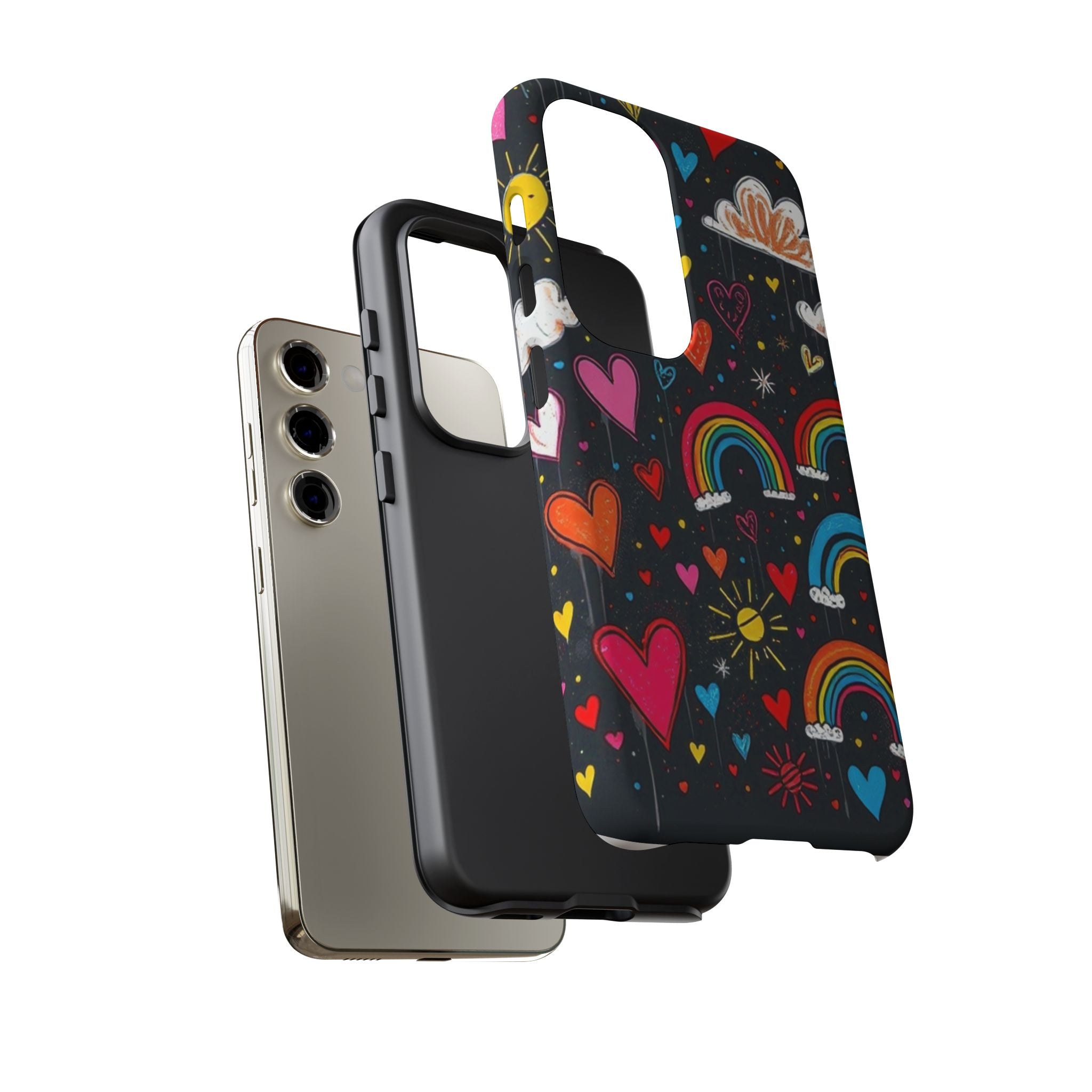 Android OR iPhone Compatible Cases - Doodle Hearts and Rainbows Design