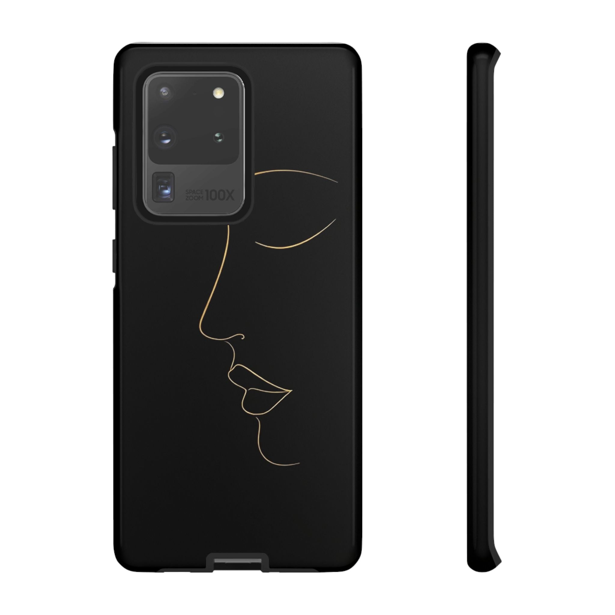 Android OR iPhone Compatible Cases - Gold Line Face Design - Unique Tough Cases