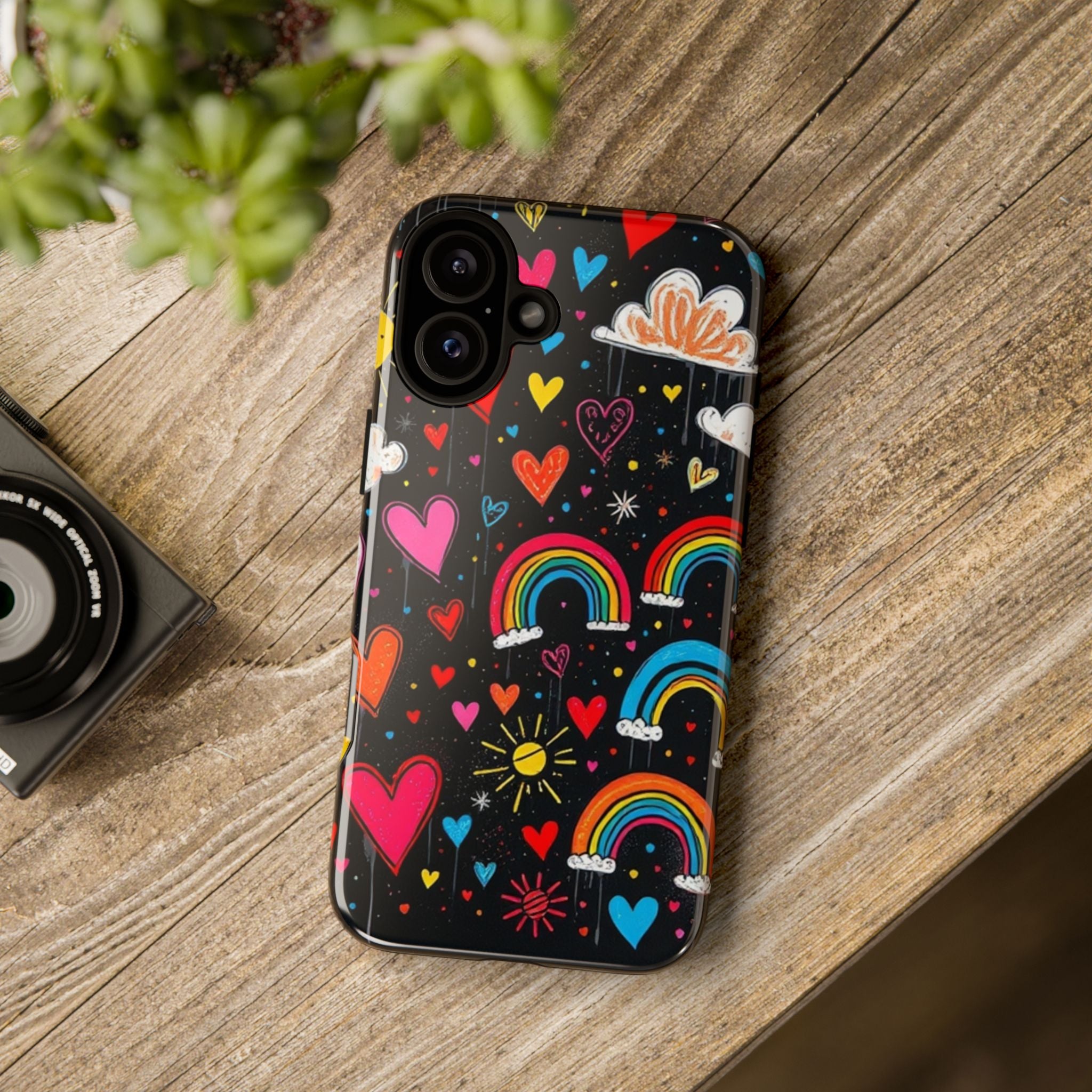 Android OR iPhone Compatible Cases - Doodle Hearts and Rainbows Design