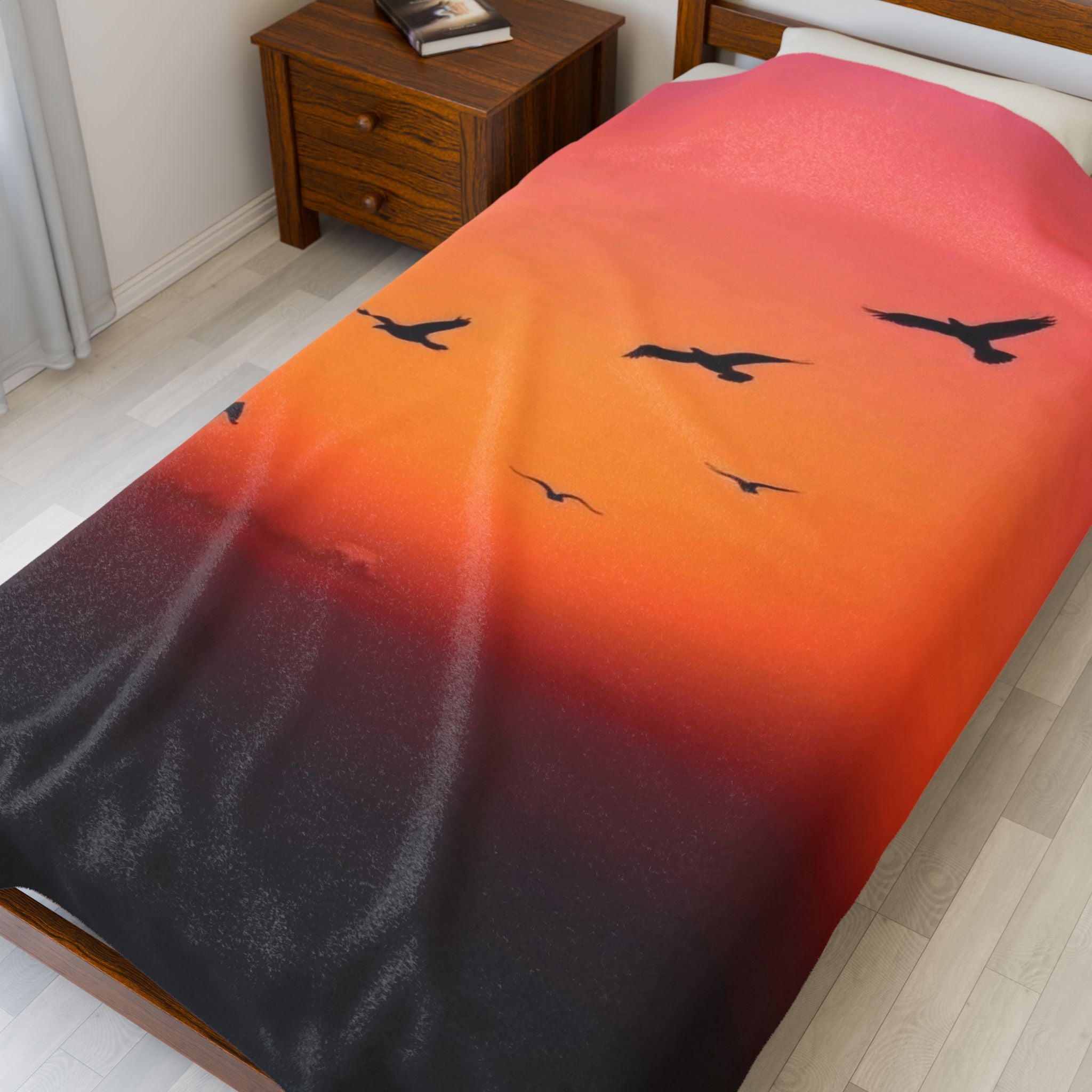 Birds at Dusk Velveteen Plush Blanket – For Comfort and Warmth