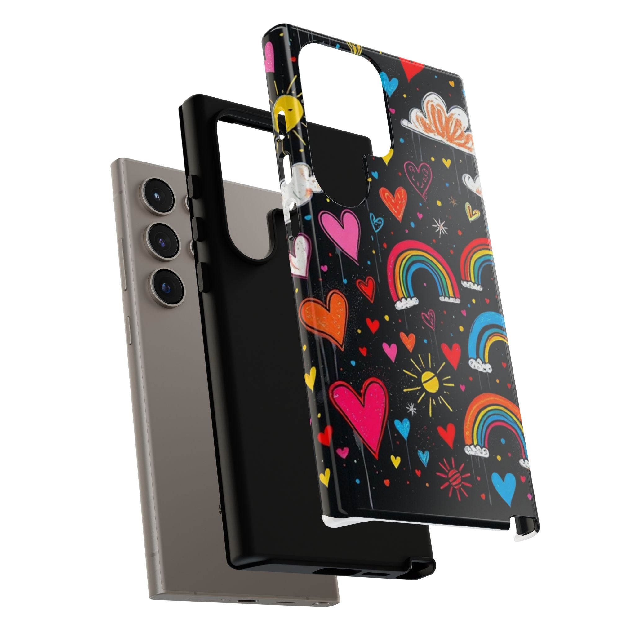 Android OR iPhone Compatible Cases - Doodle Hearts and Rainbows Design