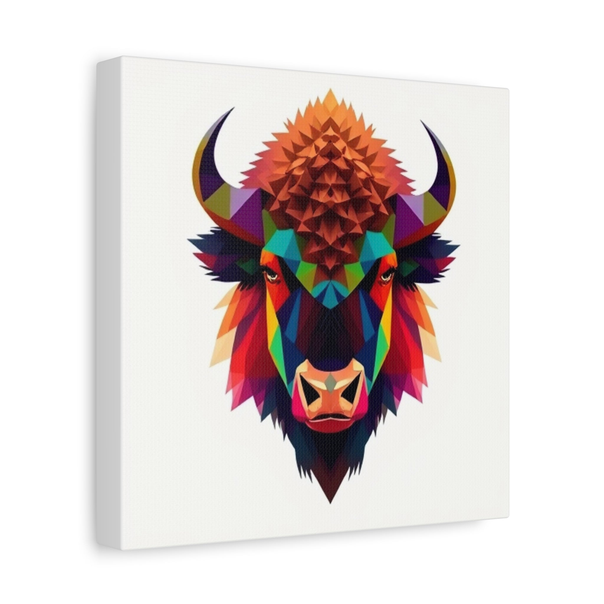 Colorful Bison Wall Art Canvas - Geometric Home Decor for Nature Lovers