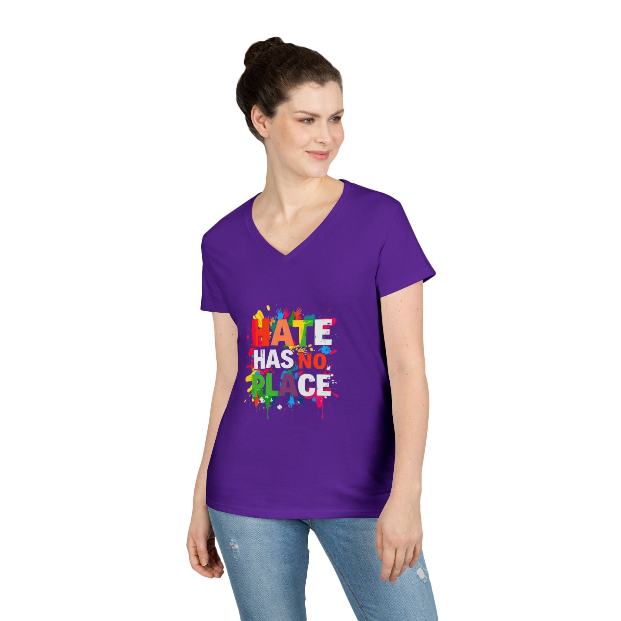 Ladies' V-Neck T-Shirt - "Hate Has No Place" Statement Tee