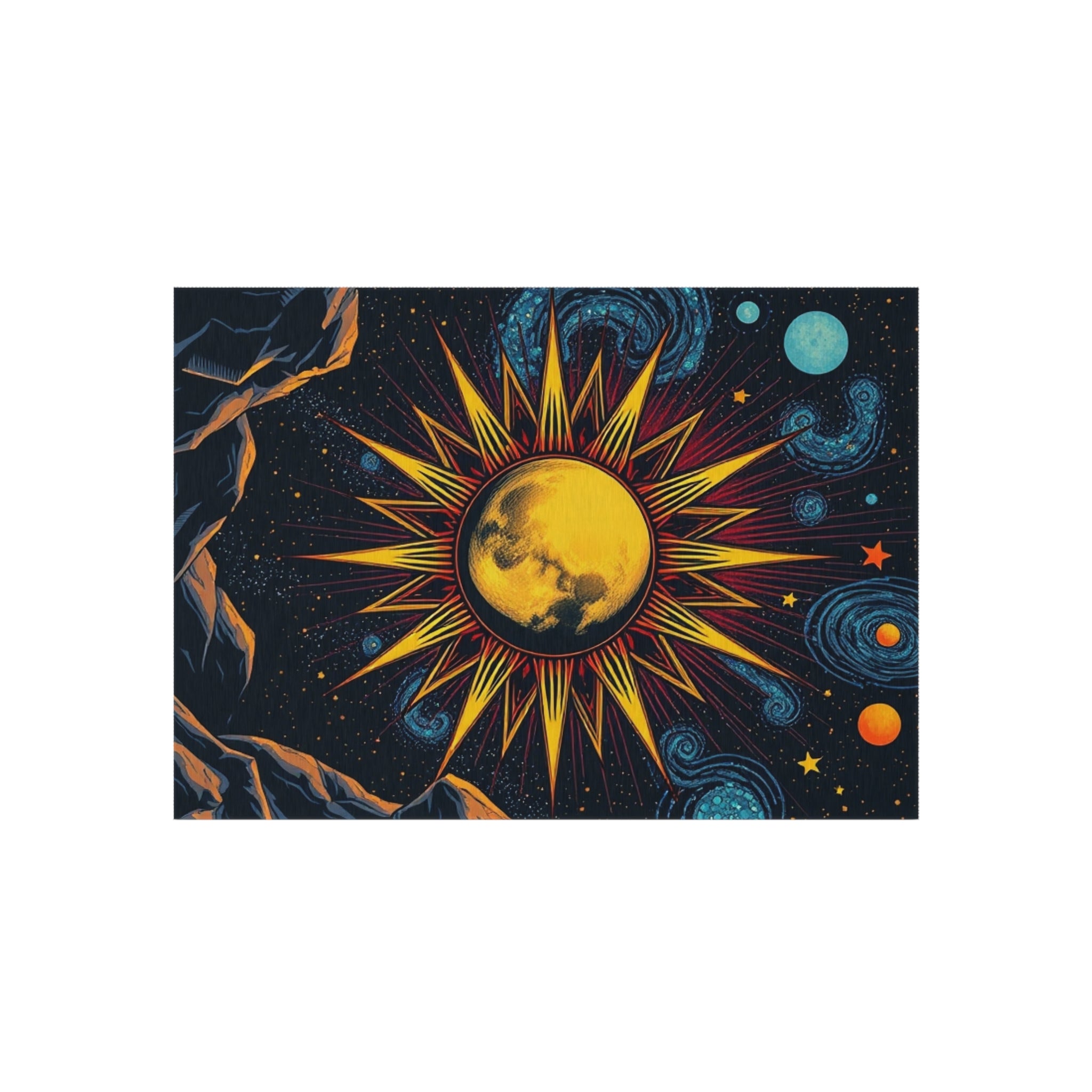 Cosmic Moon and Sun Outdoor Rug - Colorful Decorative Mat for Patios & Gardens