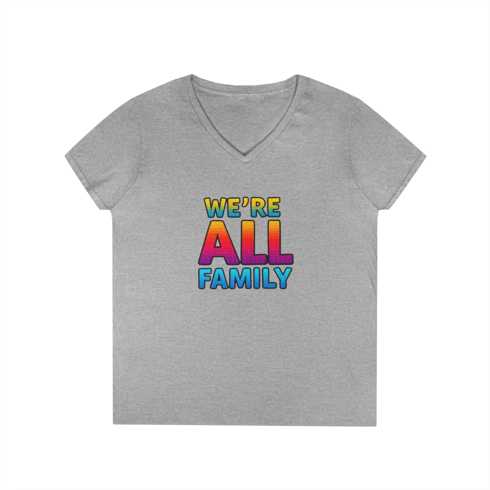 Ladies' V-Neck T-Shirt - "We're All Family" Pride Tee