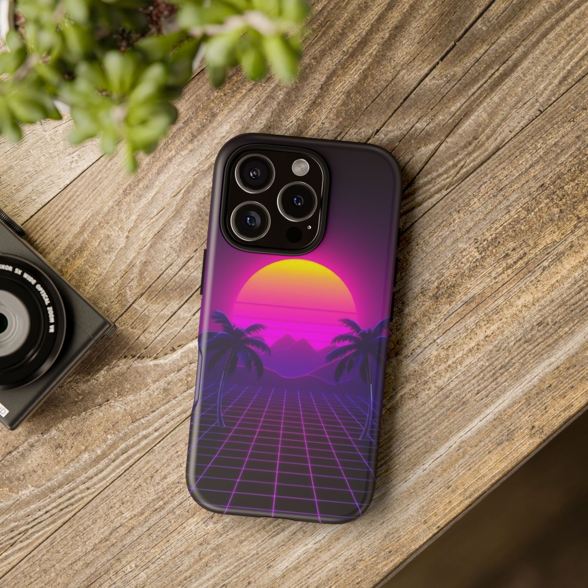 Android OR iPhone Compatible Cases - 80's Digital Grid Sunset Design - Unique Tough Cases
