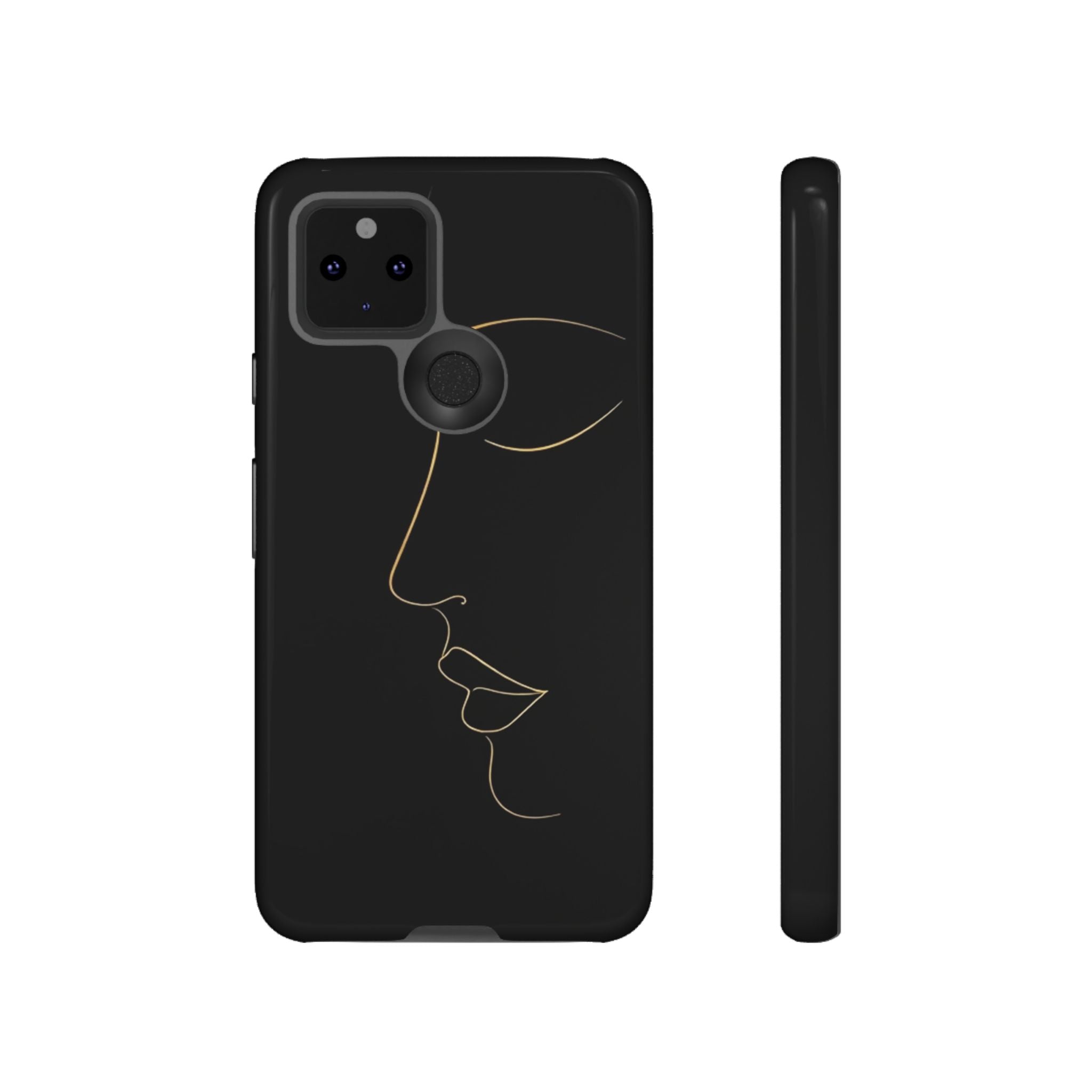 Android OR iPhone Compatible Cases - Gold Line Face Design - Unique Tough Cases