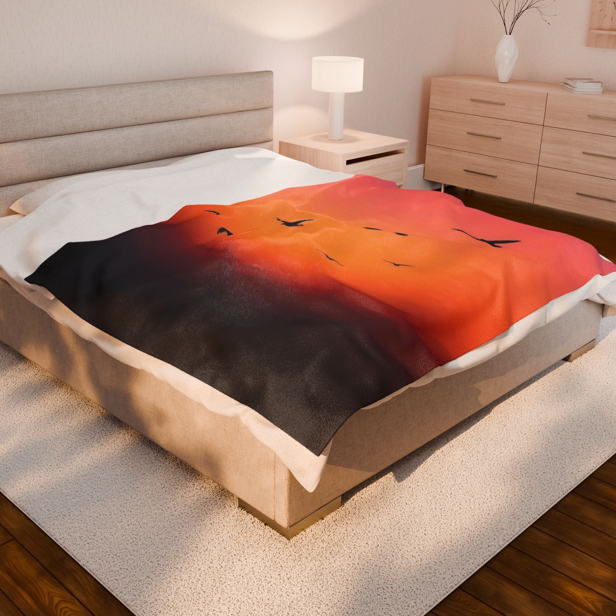 Birds at Dusk Velveteen Plush Blanket – For Comfort and Warmth