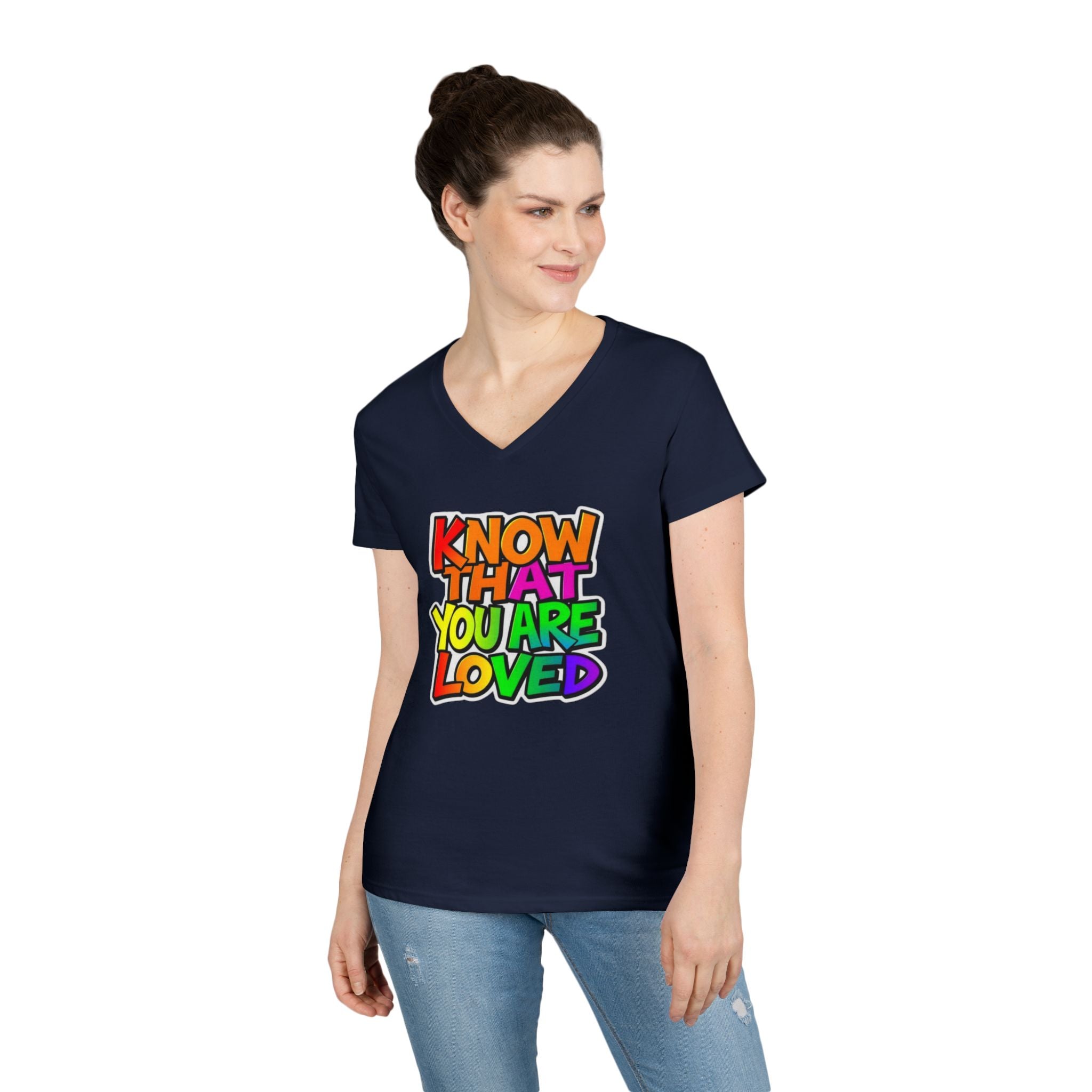 Inspirational Ladies' V-Neck T-Shirt - 'Know That You Are Loved'