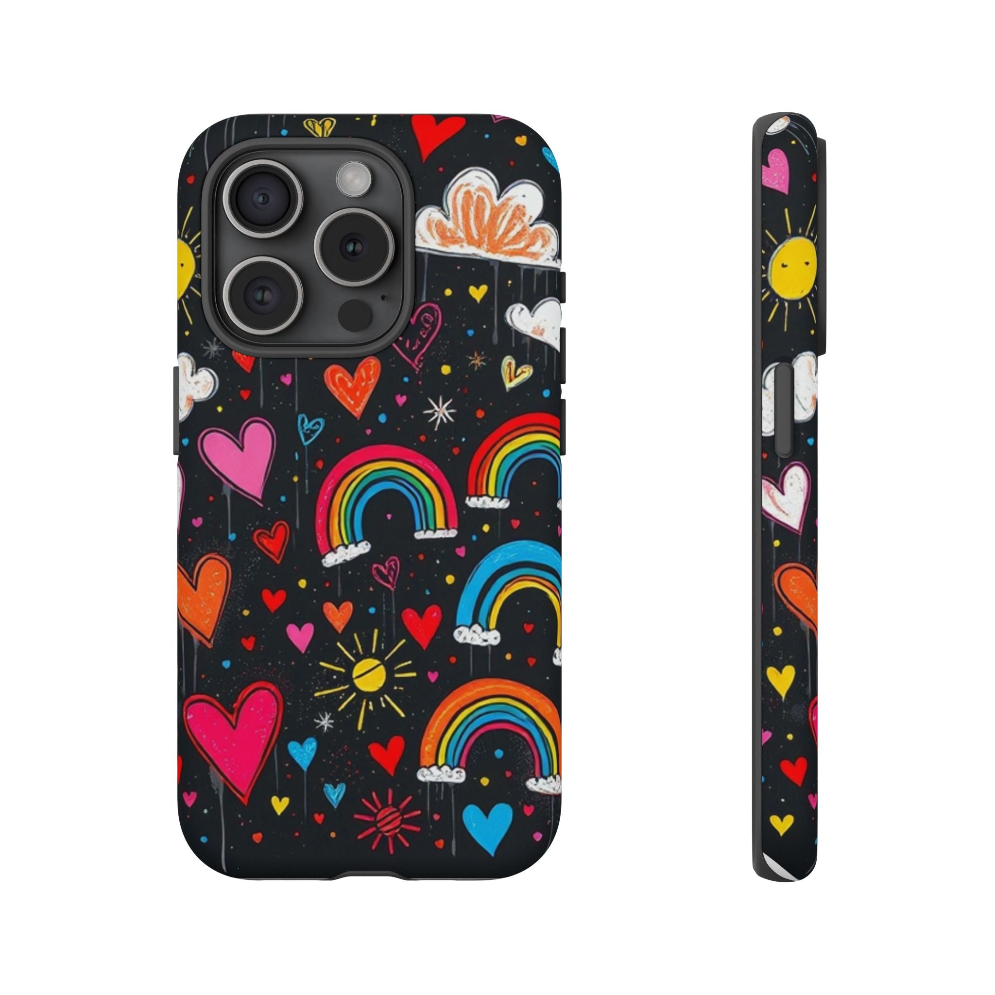 Android OR iPhone Compatible Cases - Doodle Hearts and Rainbows Design