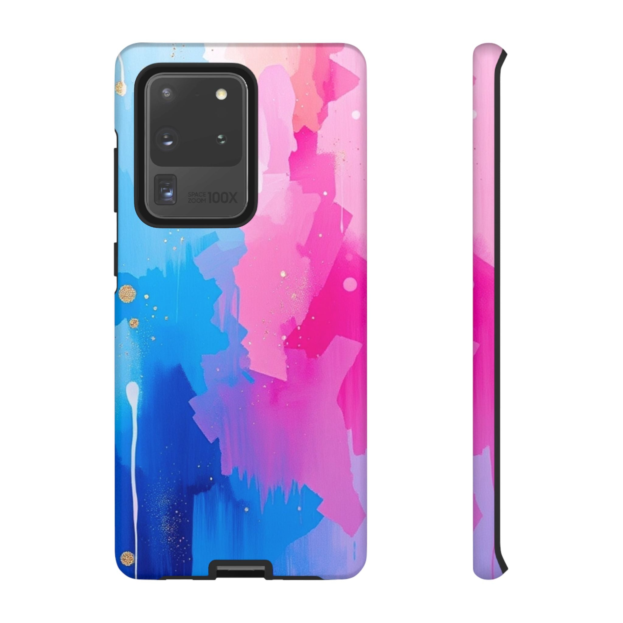 Android OR iPhone Compatible Cases - Pink and Blue Color Splash Design