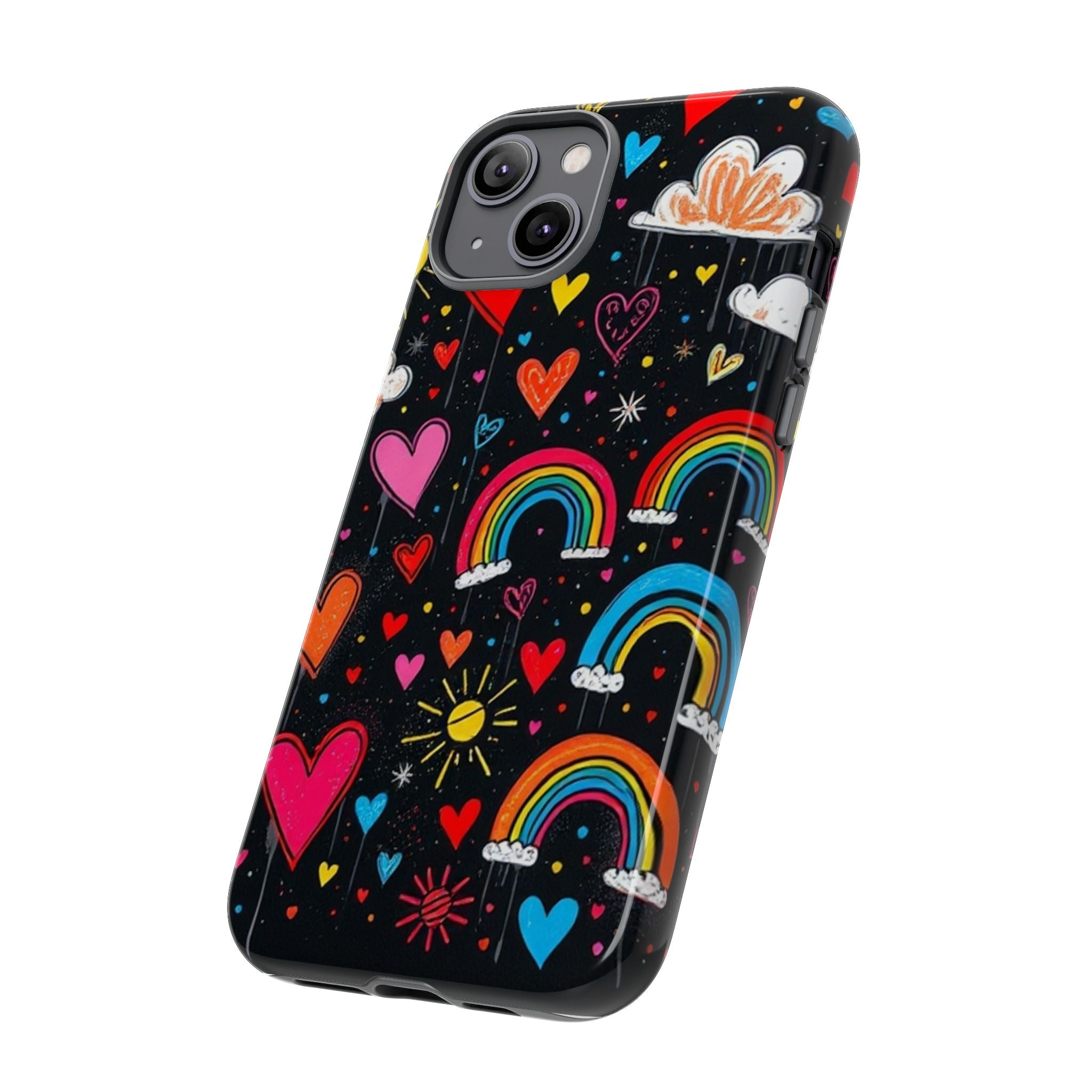 Android OR iPhone Compatible Cases - Doodle Hearts and Rainbows Design