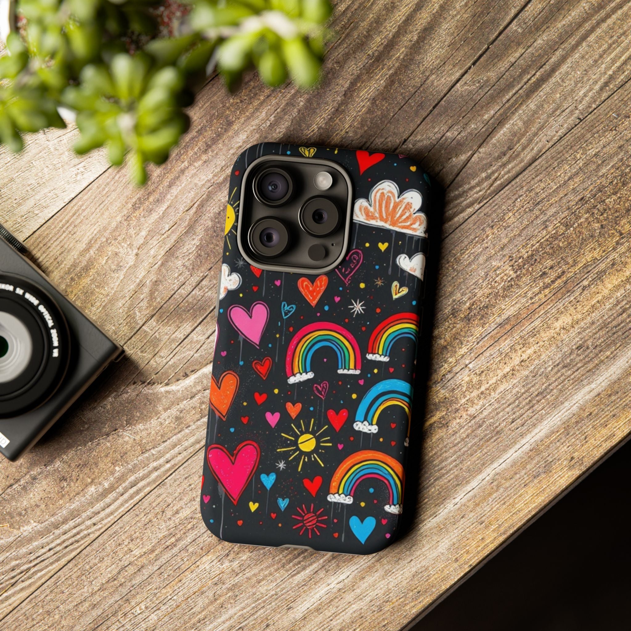 Android OR iPhone Compatible Cases - Doodle Hearts and Rainbows Design