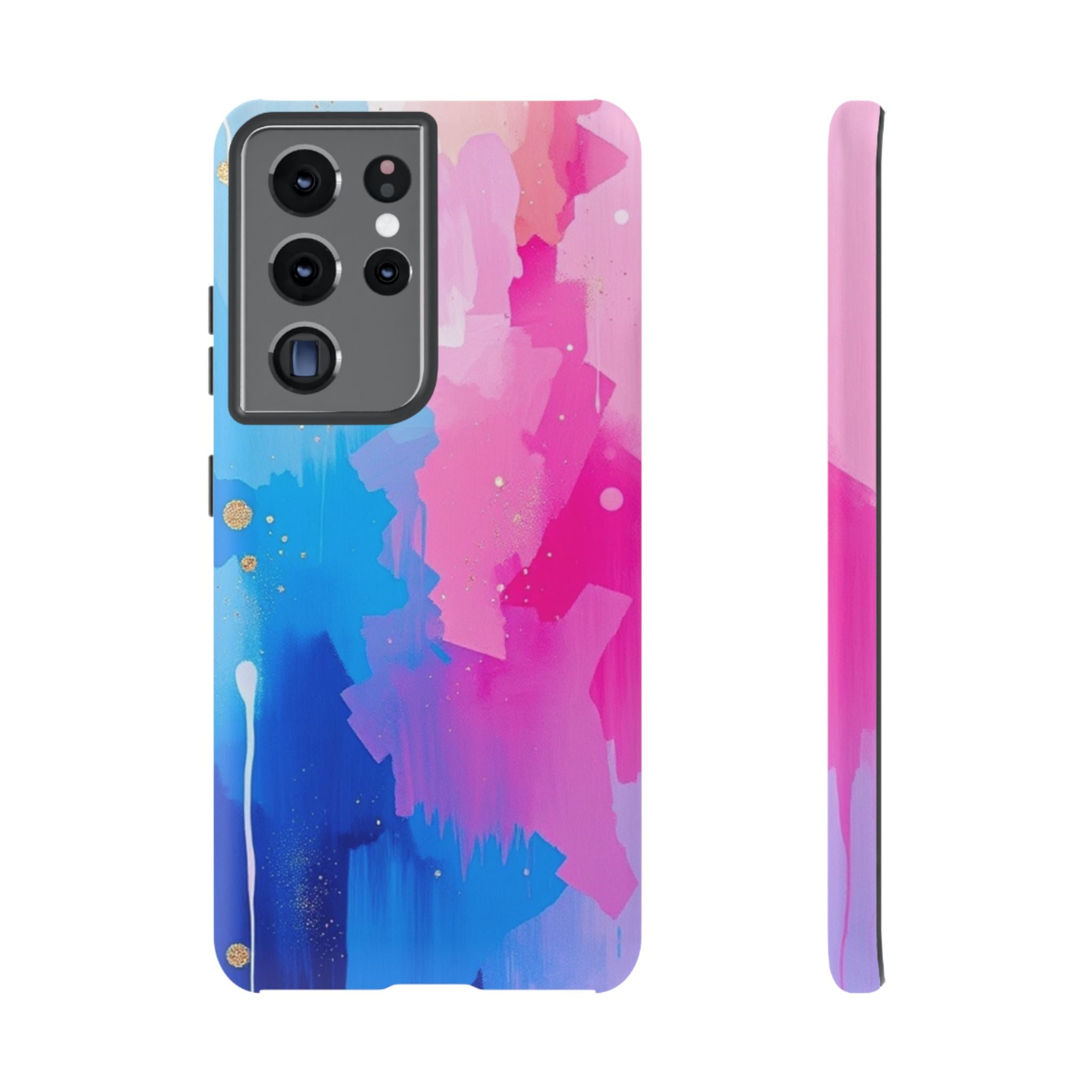 Android OR iPhone Compatible Cases - Pink and Blue Color Splash Design