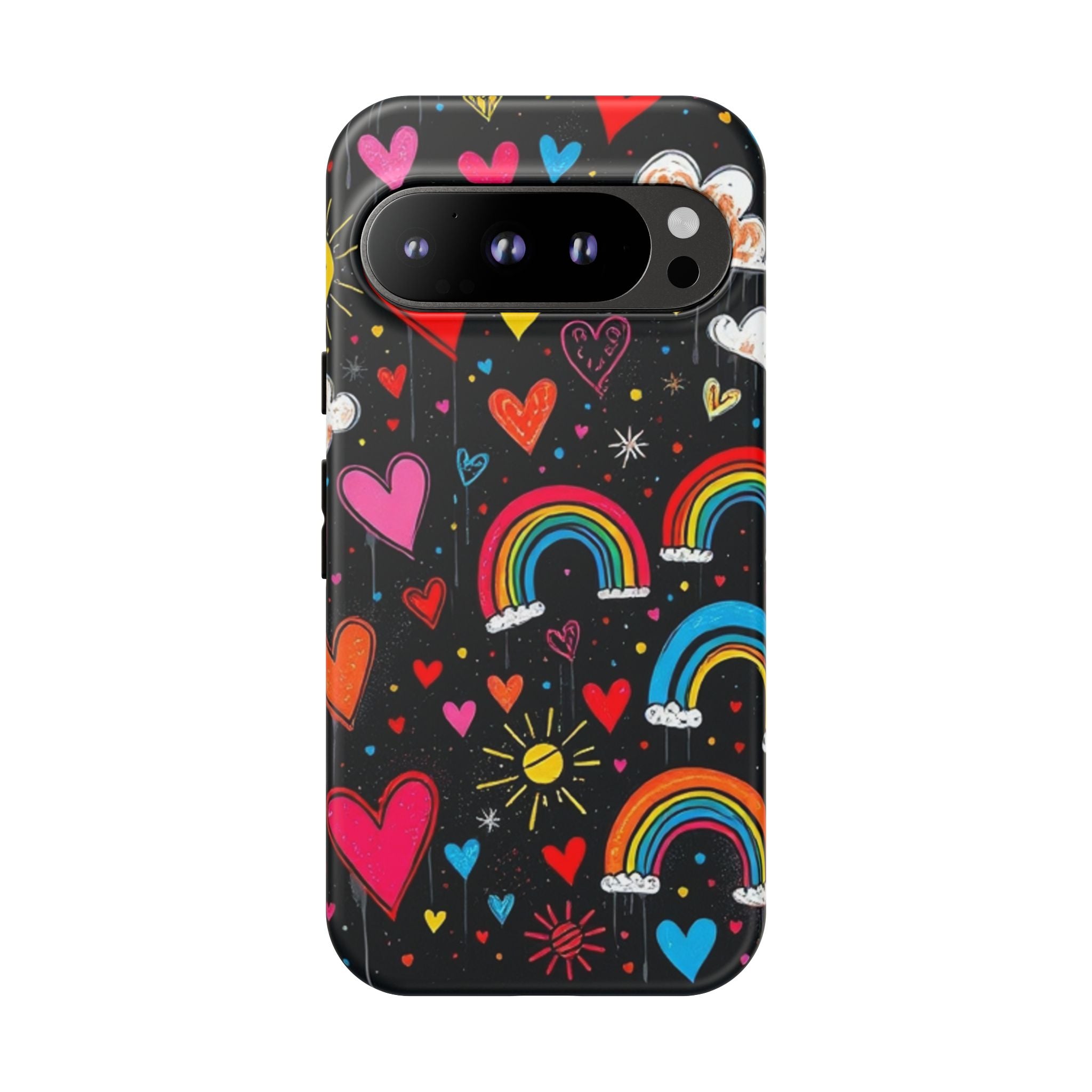 Android OR iPhone Compatible Cases - Doodle Hearts and Rainbows Design