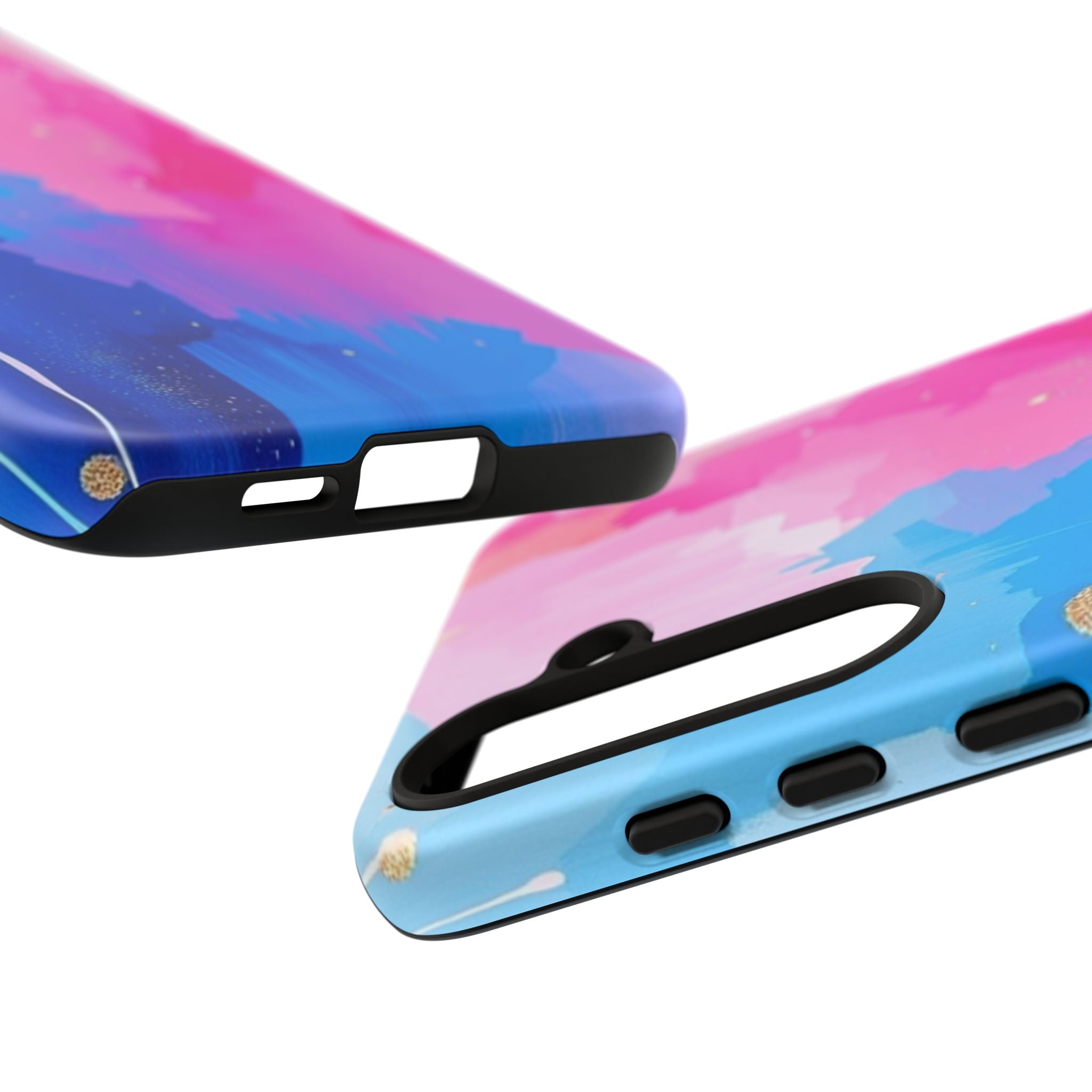 Android OR iPhone Compatible Cases - Pink and Blue Color Splash Design