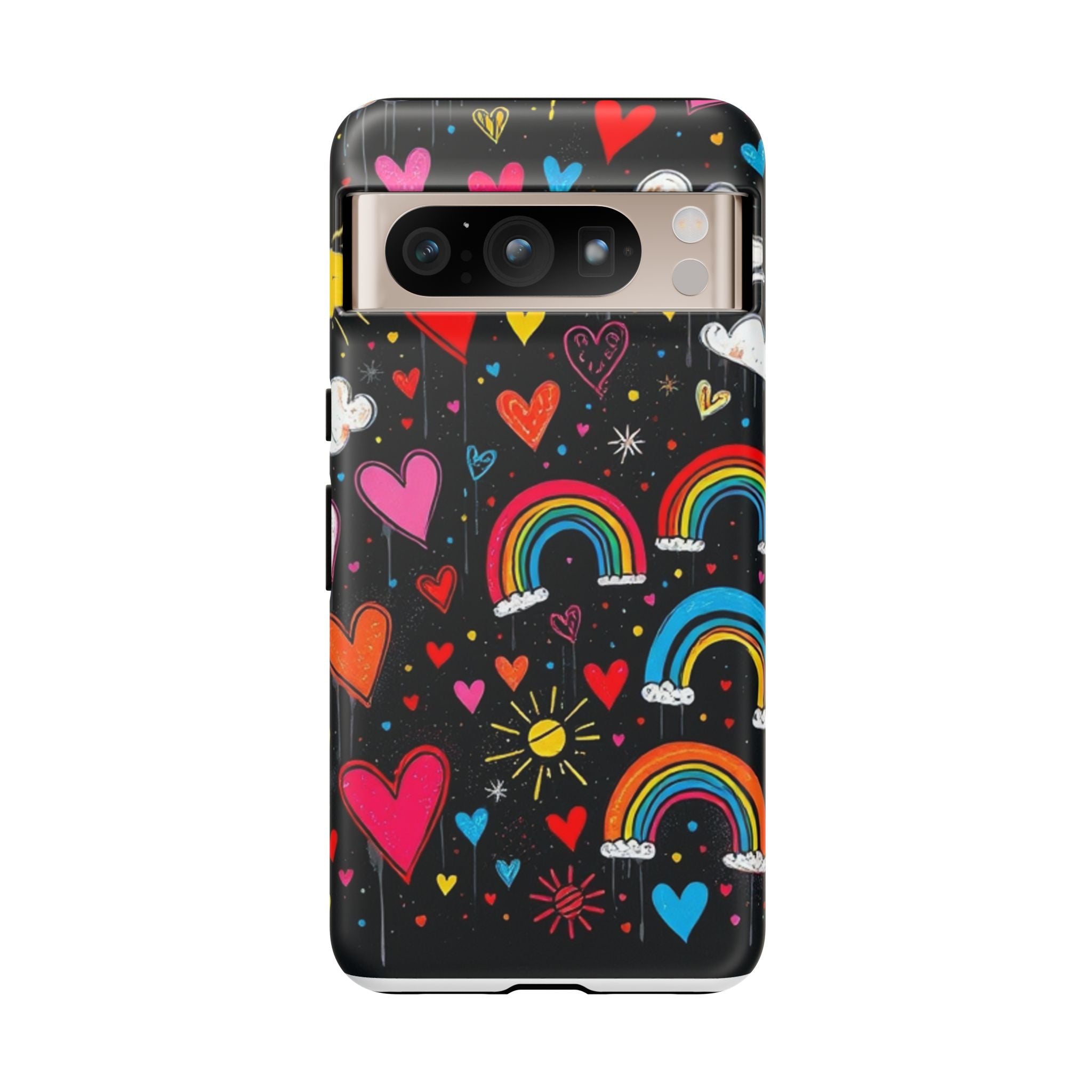 Android OR iPhone Compatible Cases - Doodle Hearts and Rainbows Design