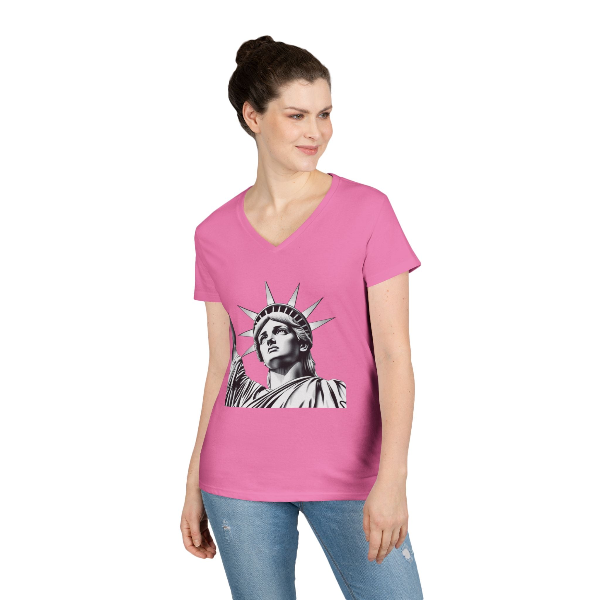 Liberty Graphic Ladies' V-Neck T-Shirt - Empowering Women's Tee for Casual Wear