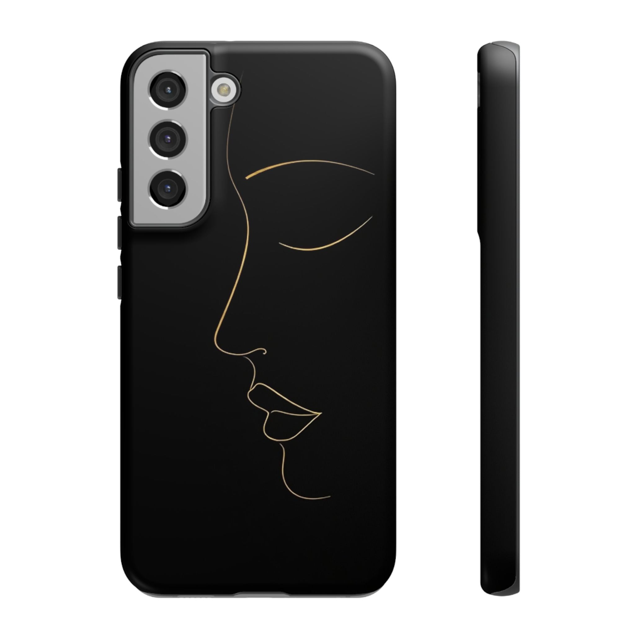 Android OR iPhone Compatible Cases - Gold Line Face Design - Unique Tough Cases