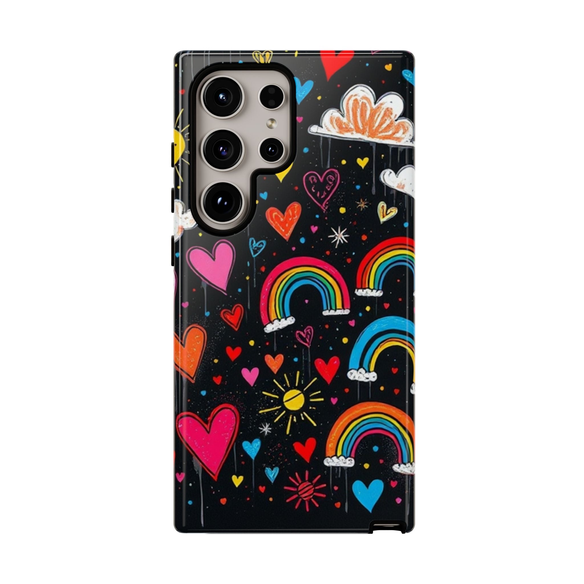 Android OR iPhone Compatible Cases - Doodle Hearts and Rainbows Design