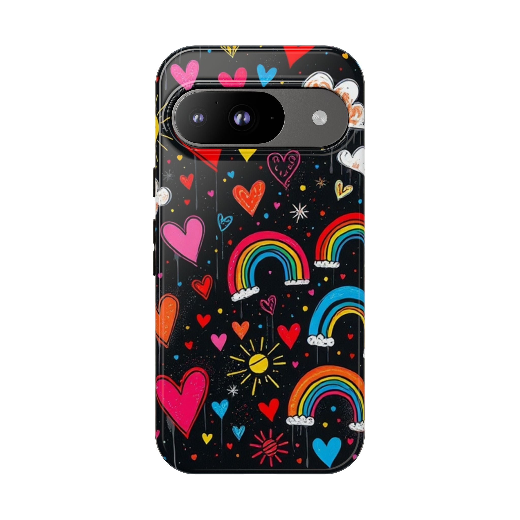 Android OR iPhone Compatible Cases - Doodle Hearts and Rainbows Design
