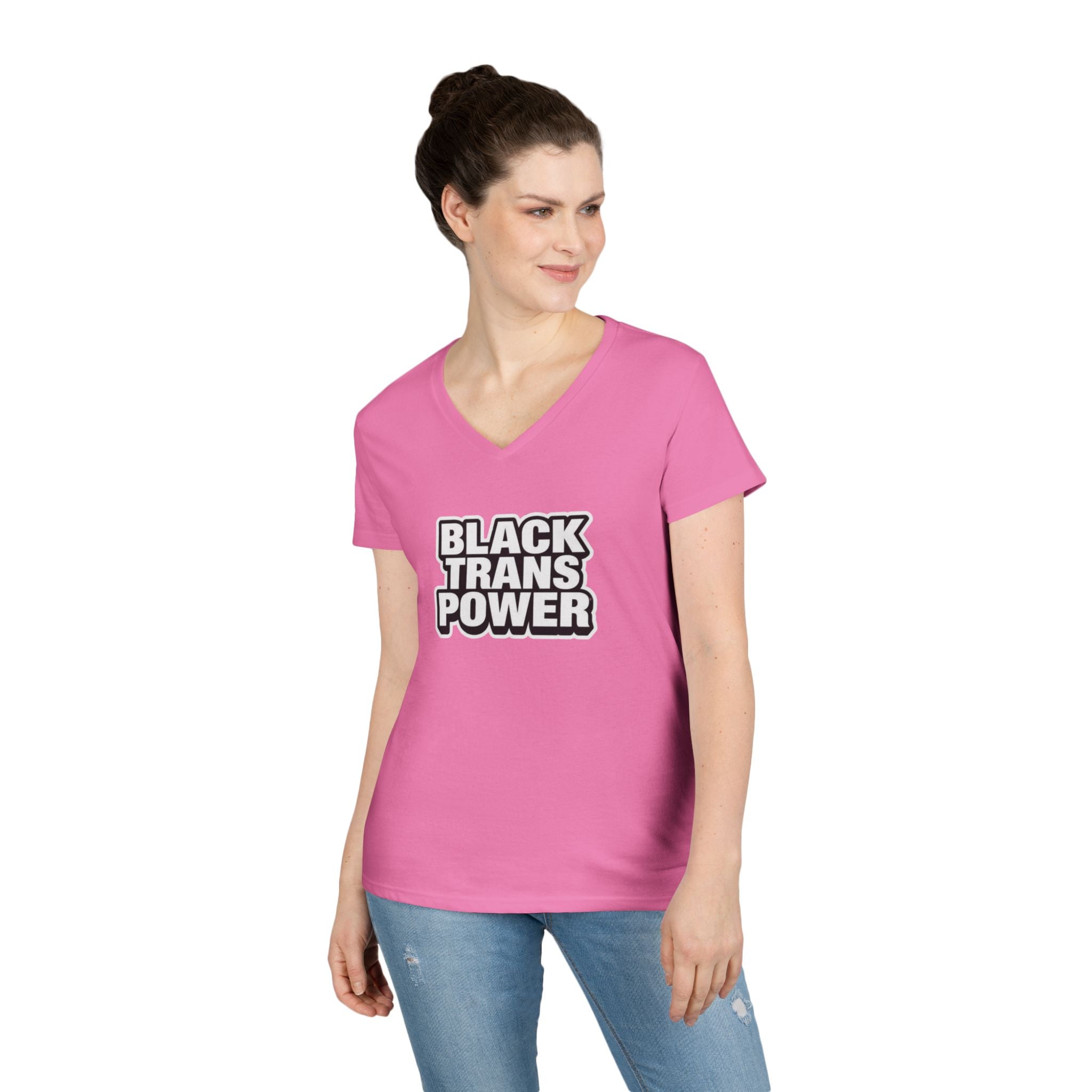 Empowering Ladies' V-Neck T-Shirt - Black Trans Power Design