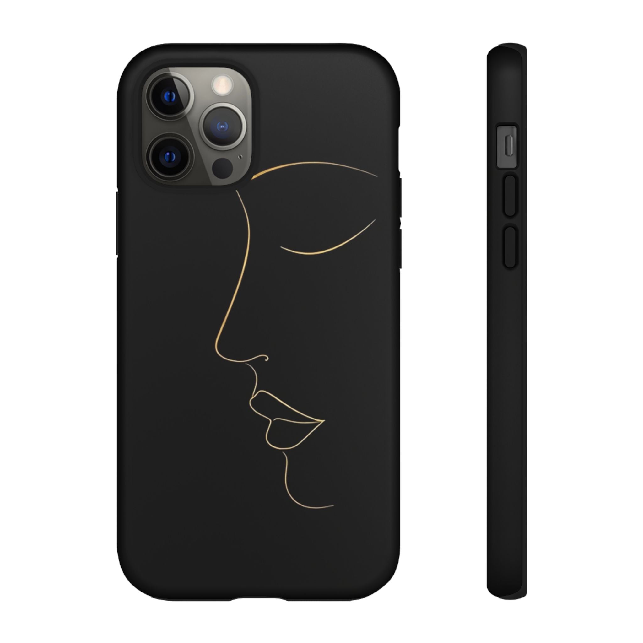 Android OR iPhone Compatible Cases - Gold Line Face Design - Unique Tough Cases