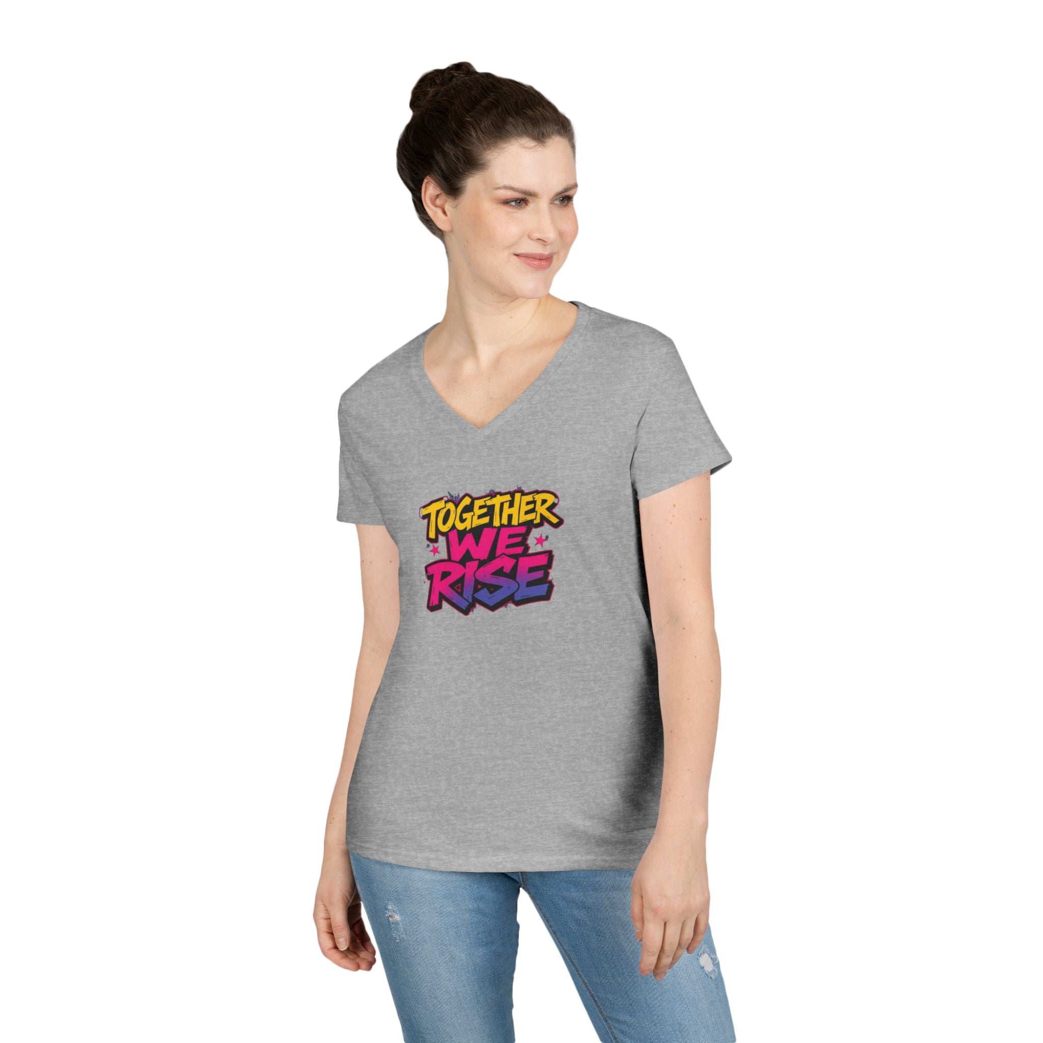 Together We Rise Ladies' V-Neck T-Shirt - Perfect Gift for Mother's Day