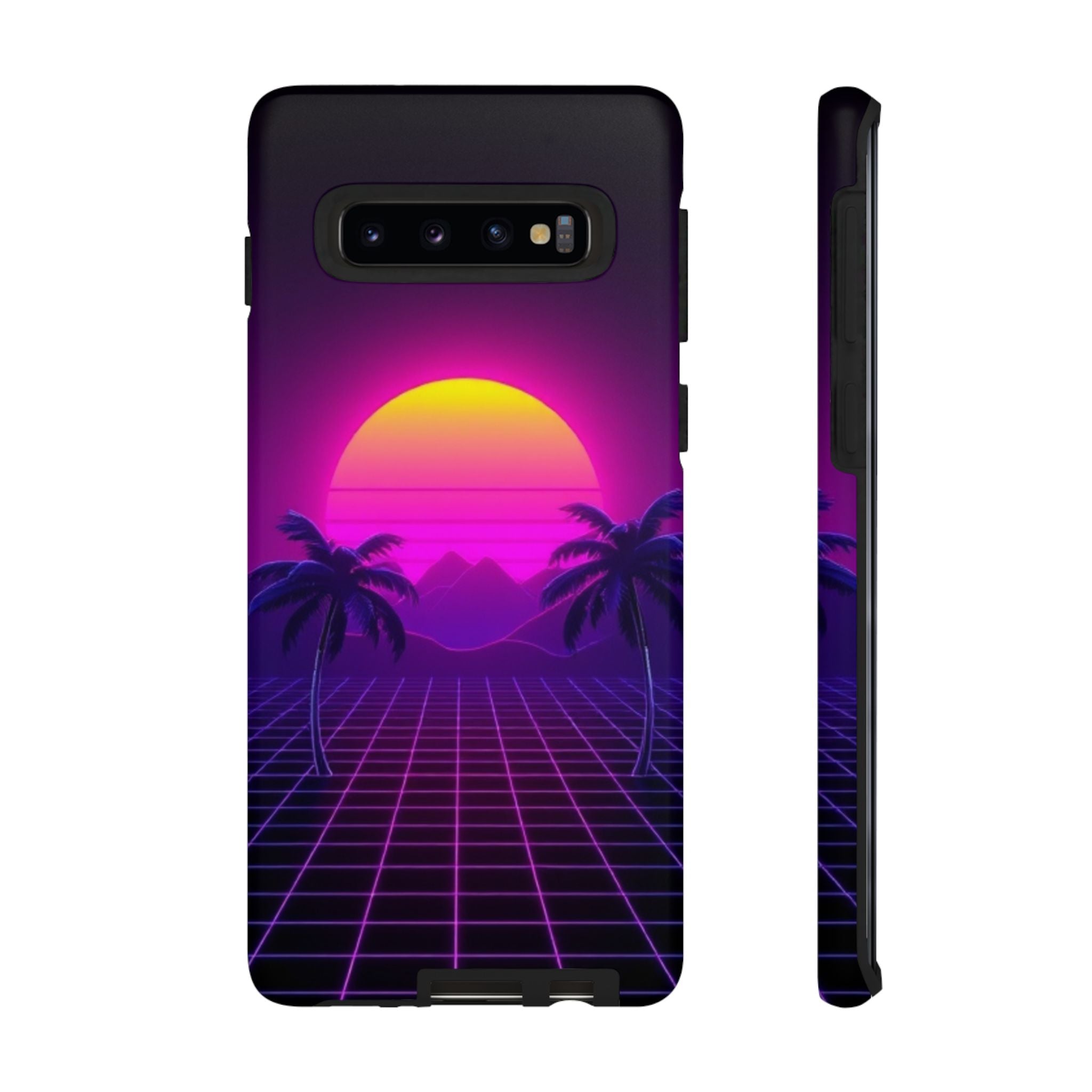 Android OR iPhone Compatible Cases - 80's Digital Grid Sunset Design - Unique Tough Cases