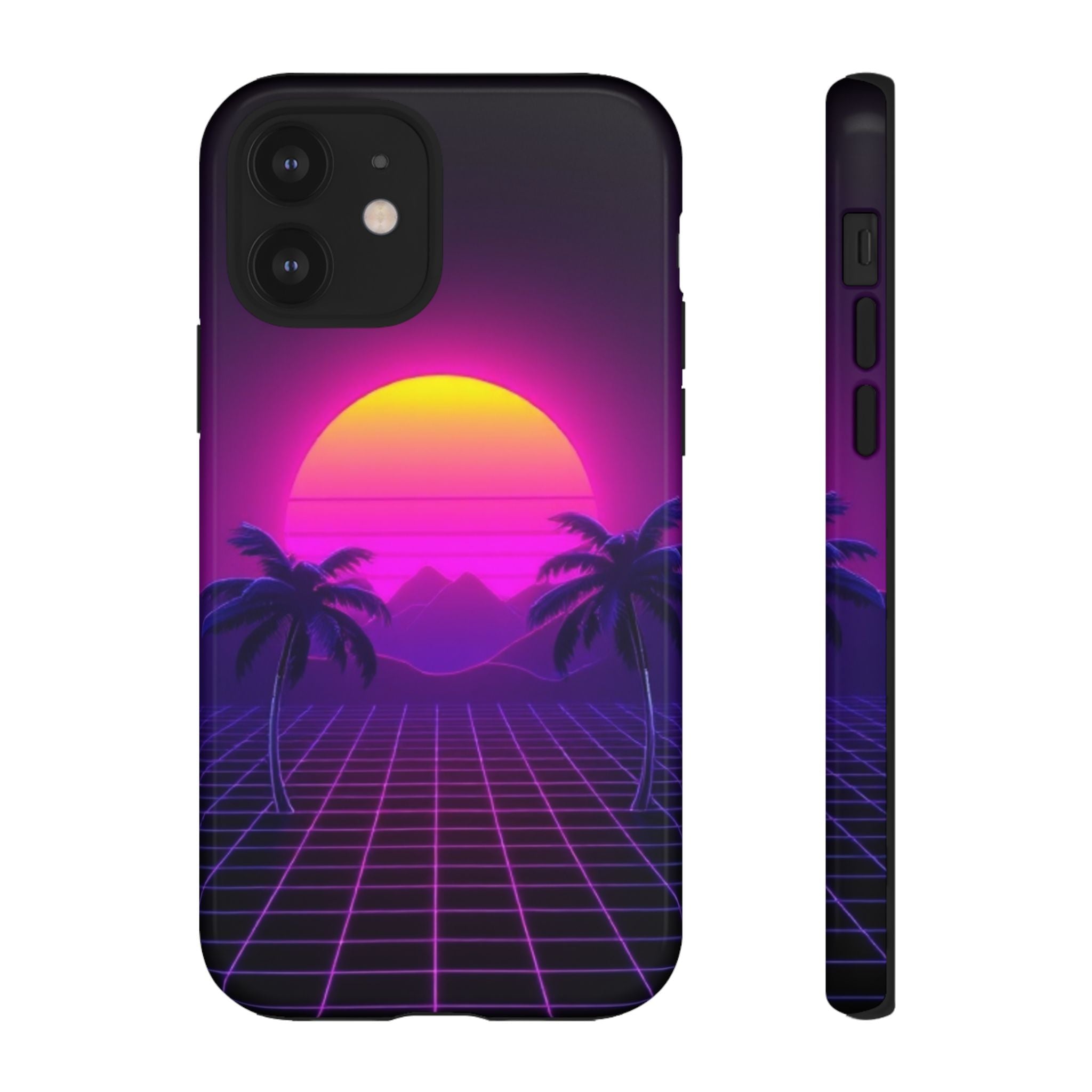 Android OR iPhone Compatible Cases - 80's Digital Grid Sunset Design - Unique Tough Cases