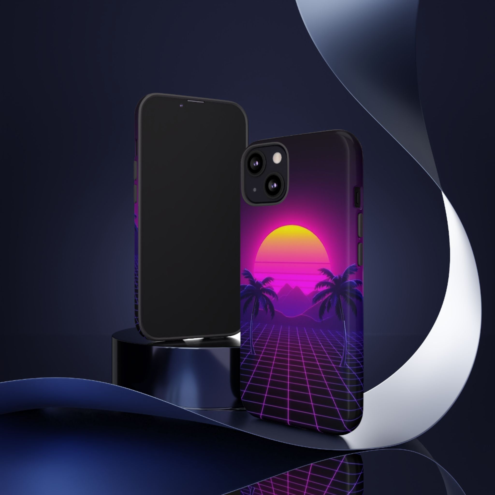 Android OR iPhone Compatible Cases - 80's Digital Grid Sunset Design - Unique Tough Cases