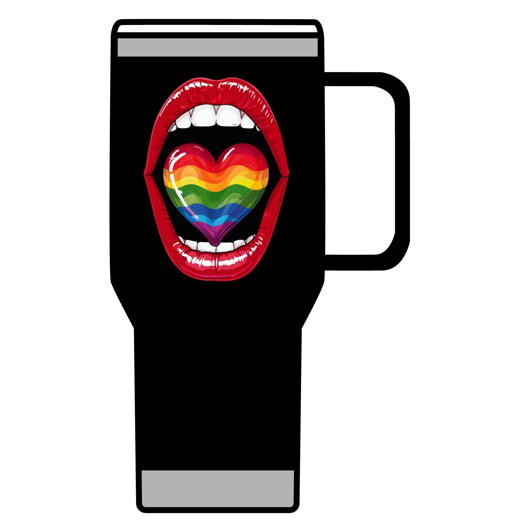 Colorful Rainbow Heart Tongue for Pride Travel Mug - 20oz
