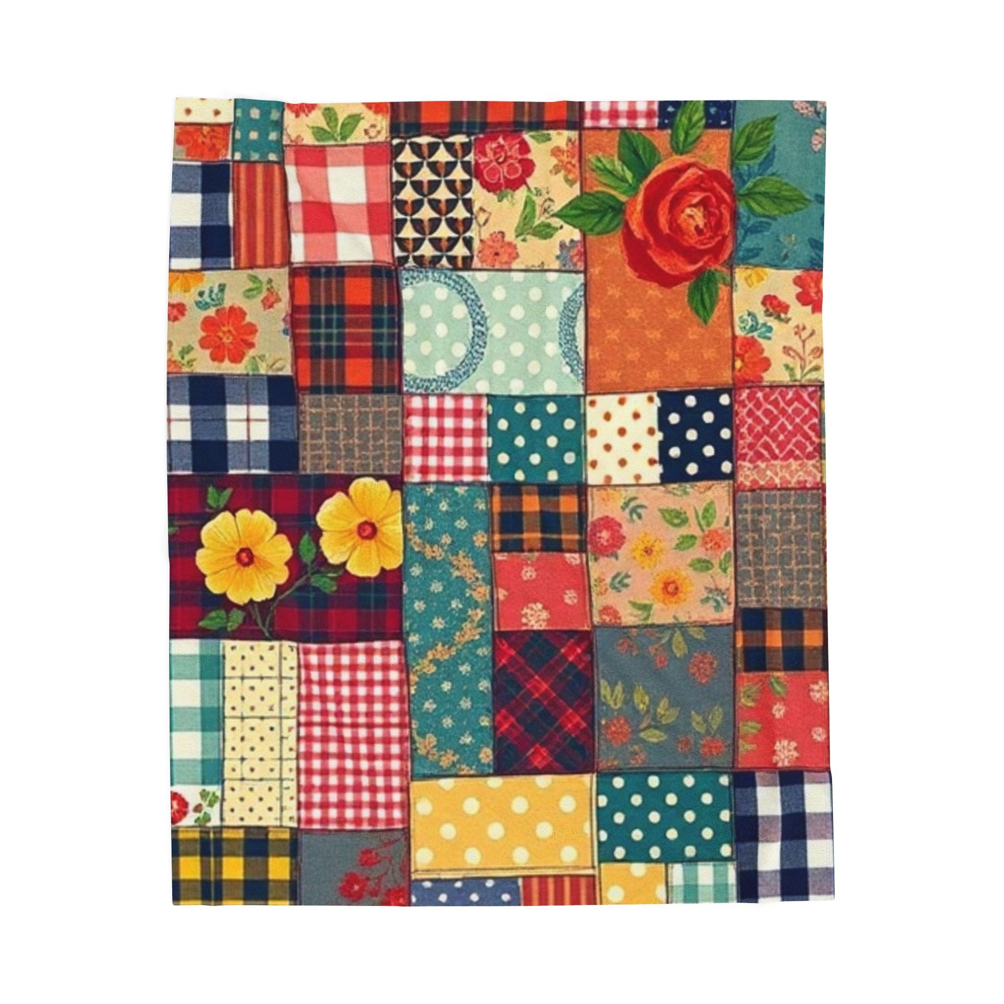 Classic Patches Velveteen Plush Blanket Vintage style print
