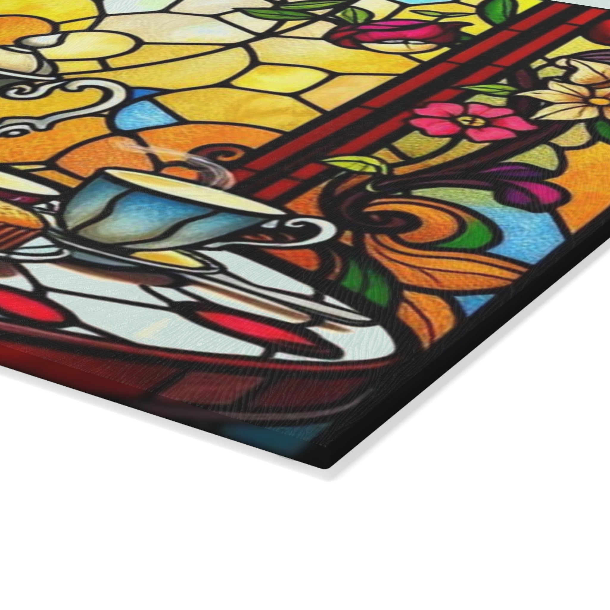 Artistic Stained Glass Cutting Board - Elegant Kitchen Decor for Tea Lovers