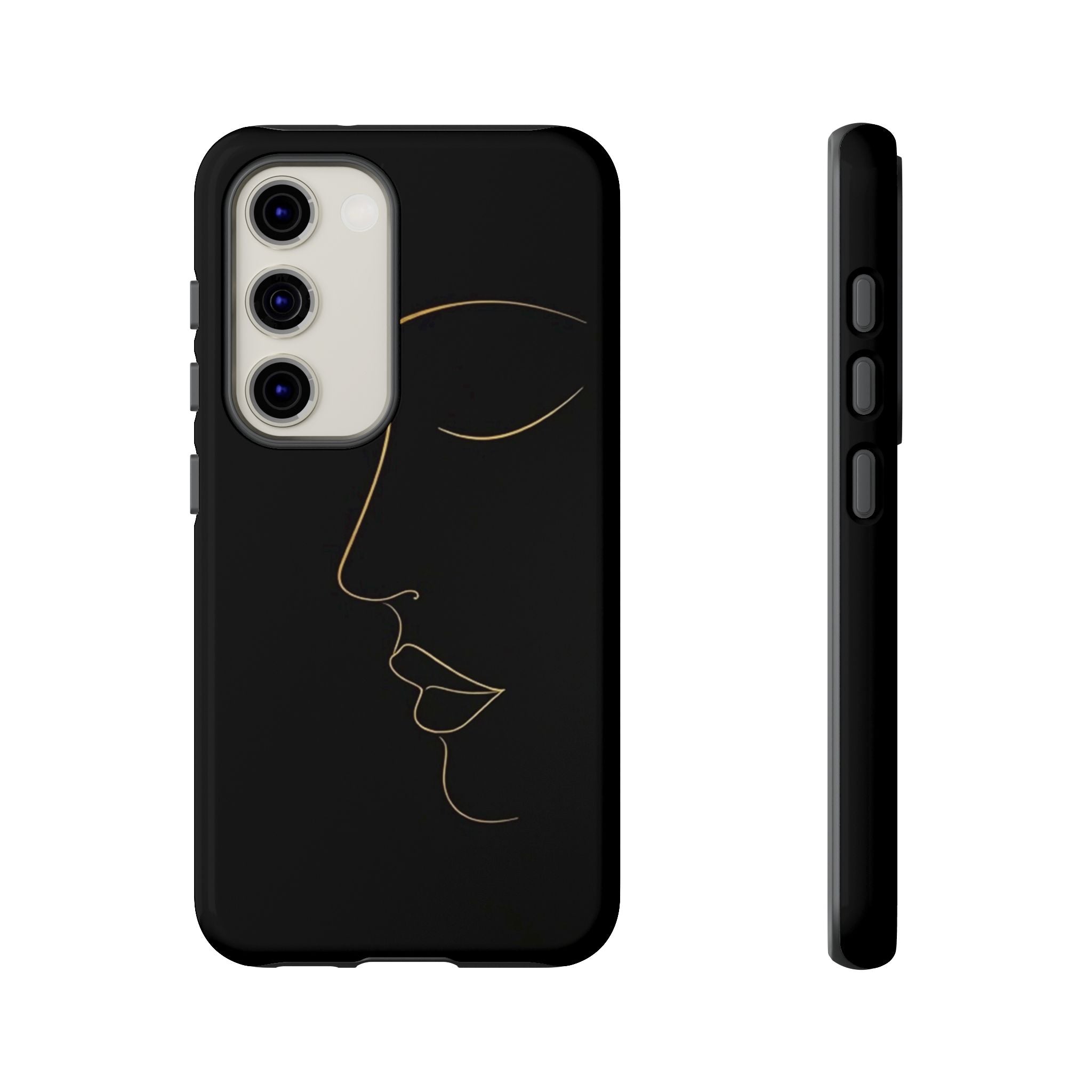 Android OR iPhone Compatible Cases - Gold Line Face Design - Unique Tough Cases