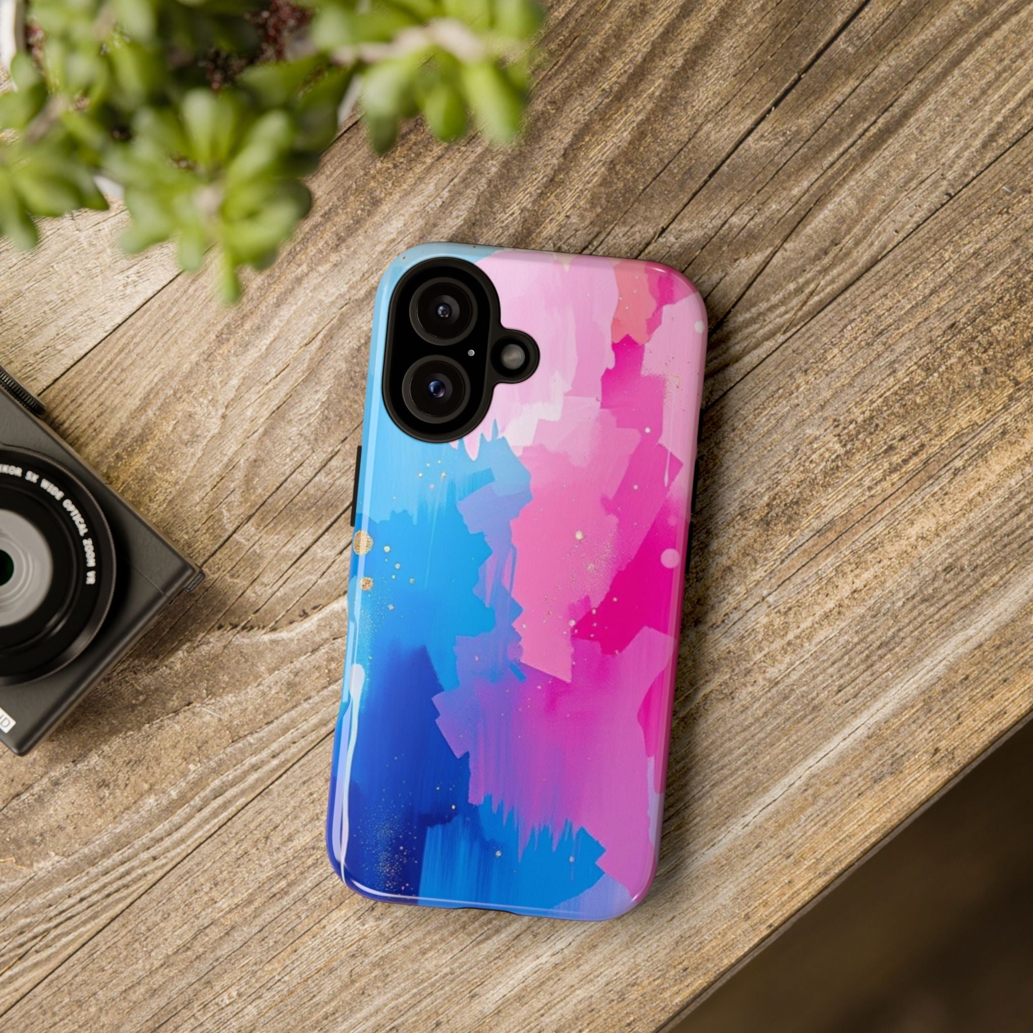 Android OR iPhone Compatible Cases - Pink and Blue Color Splash Design