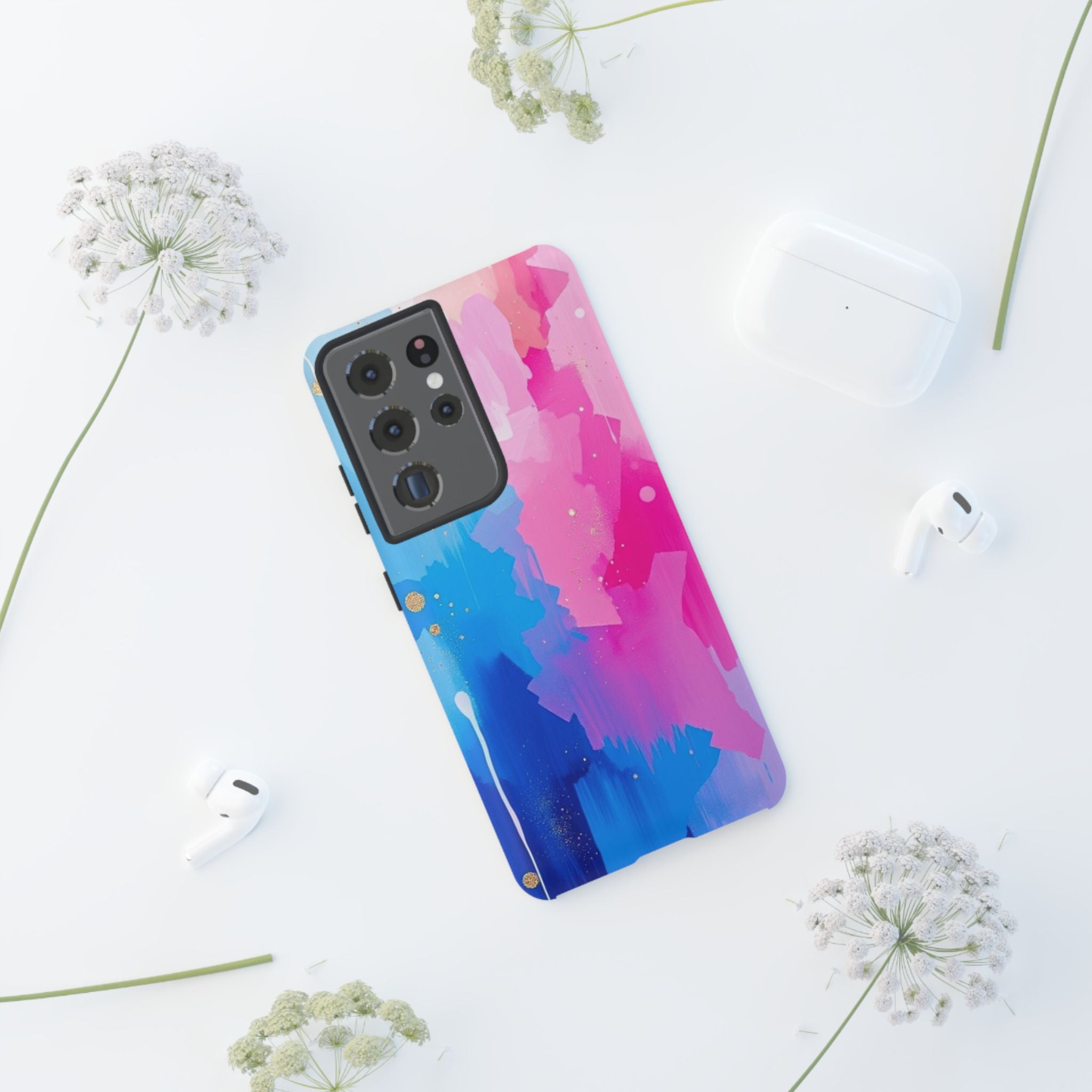 Android OR iPhone Compatible Cases - Pink and Blue Color Splash Design