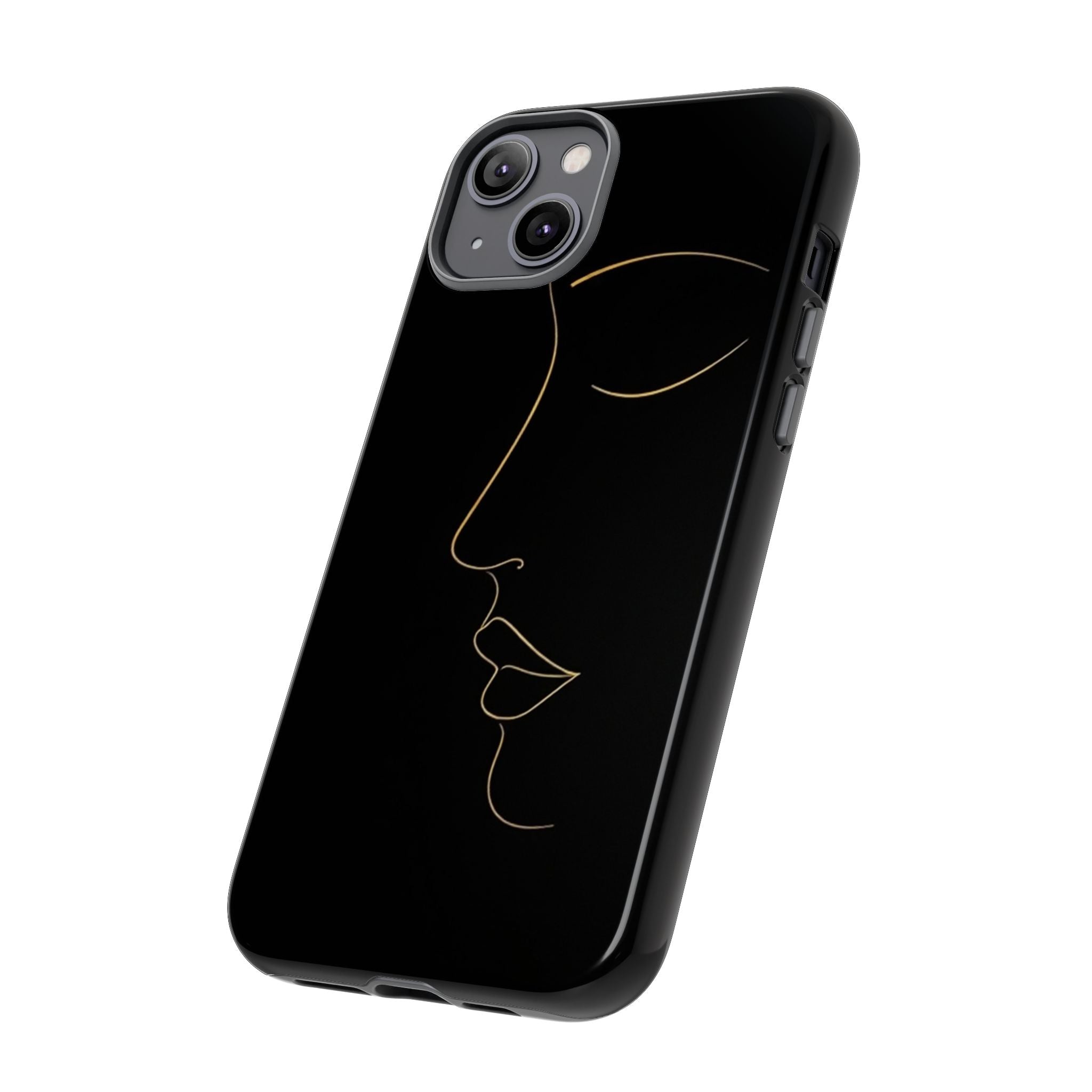Android OR iPhone Compatible Cases - Gold Line Face Design - Unique Tough Cases