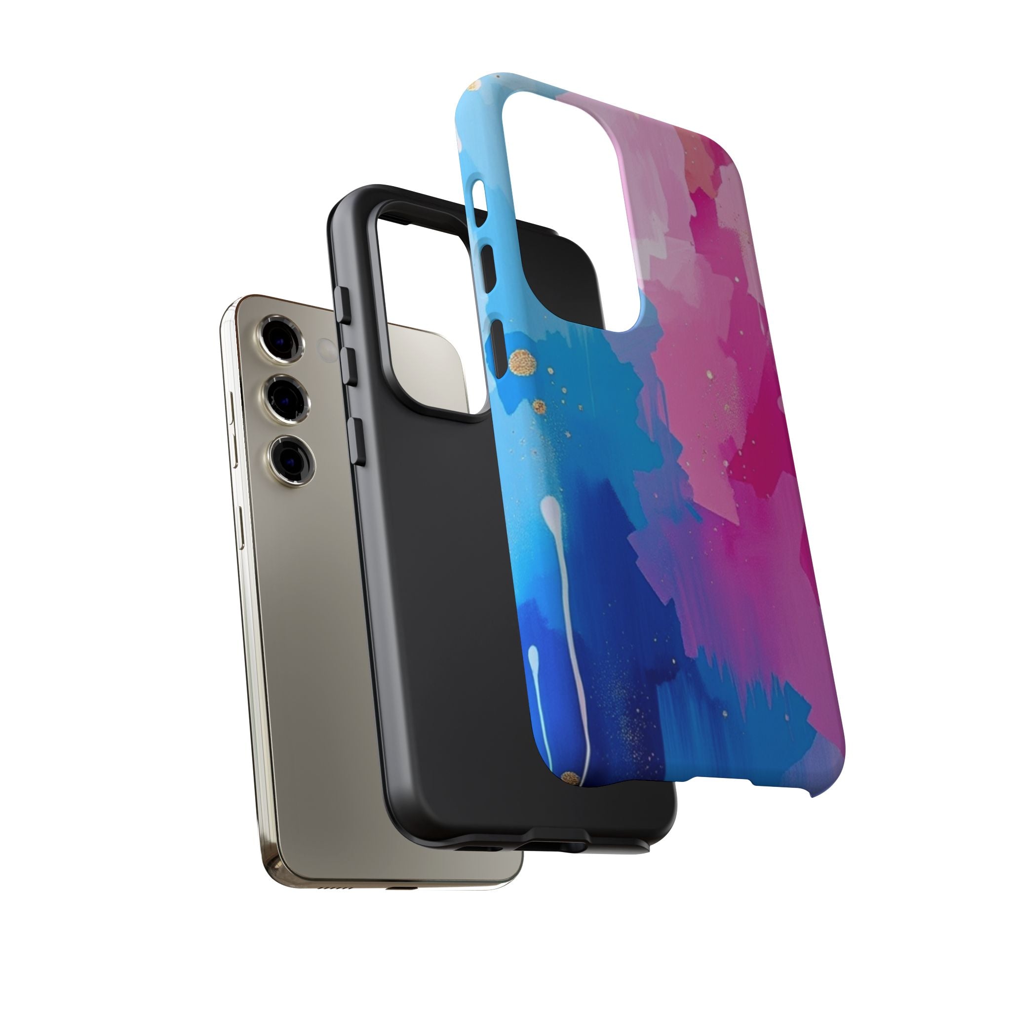 Android OR iPhone Compatible Cases - Pink and Blue Color Splash Design