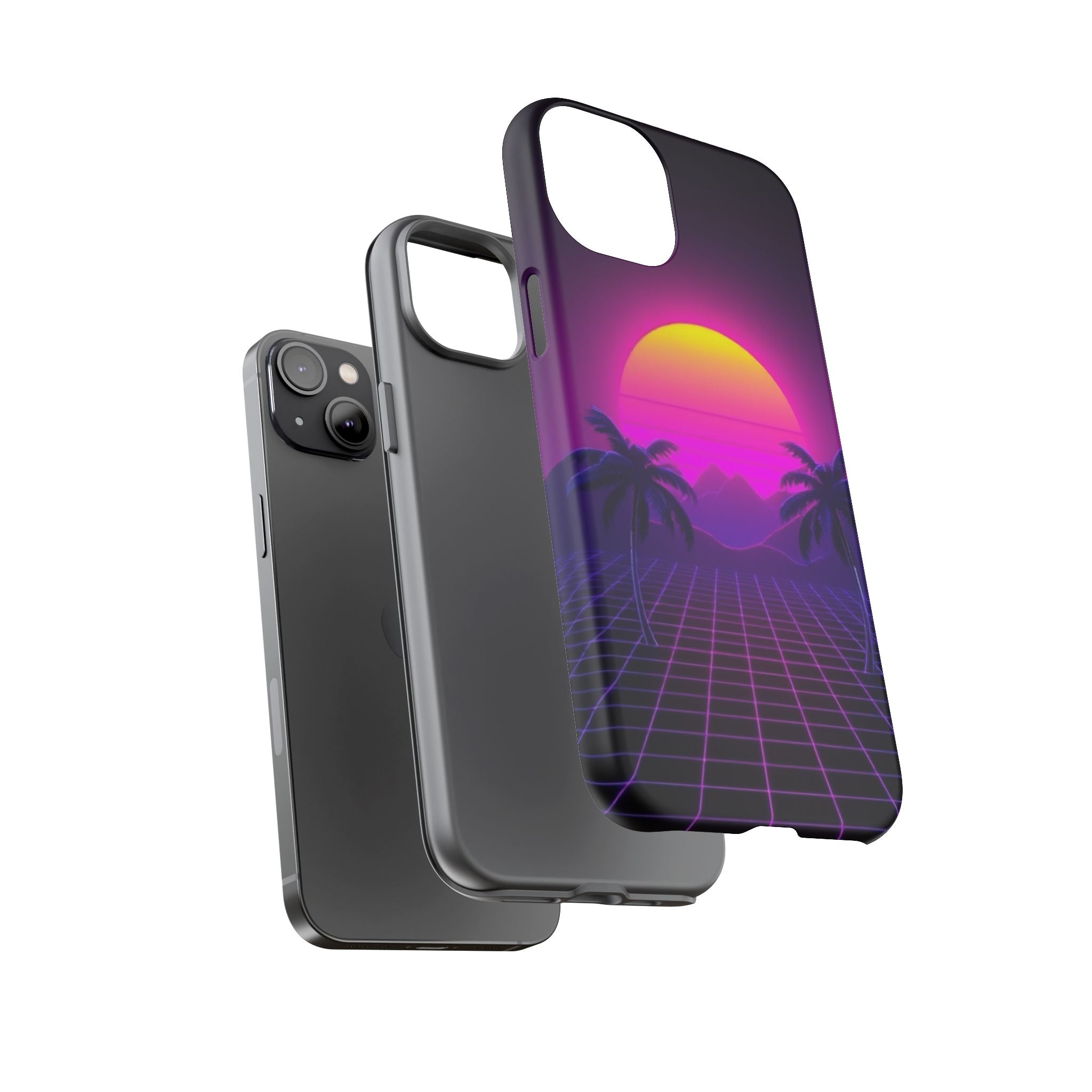 Android OR iPhone Compatible Cases - 80's Digital Grid Sunset Design - Unique Tough Cases